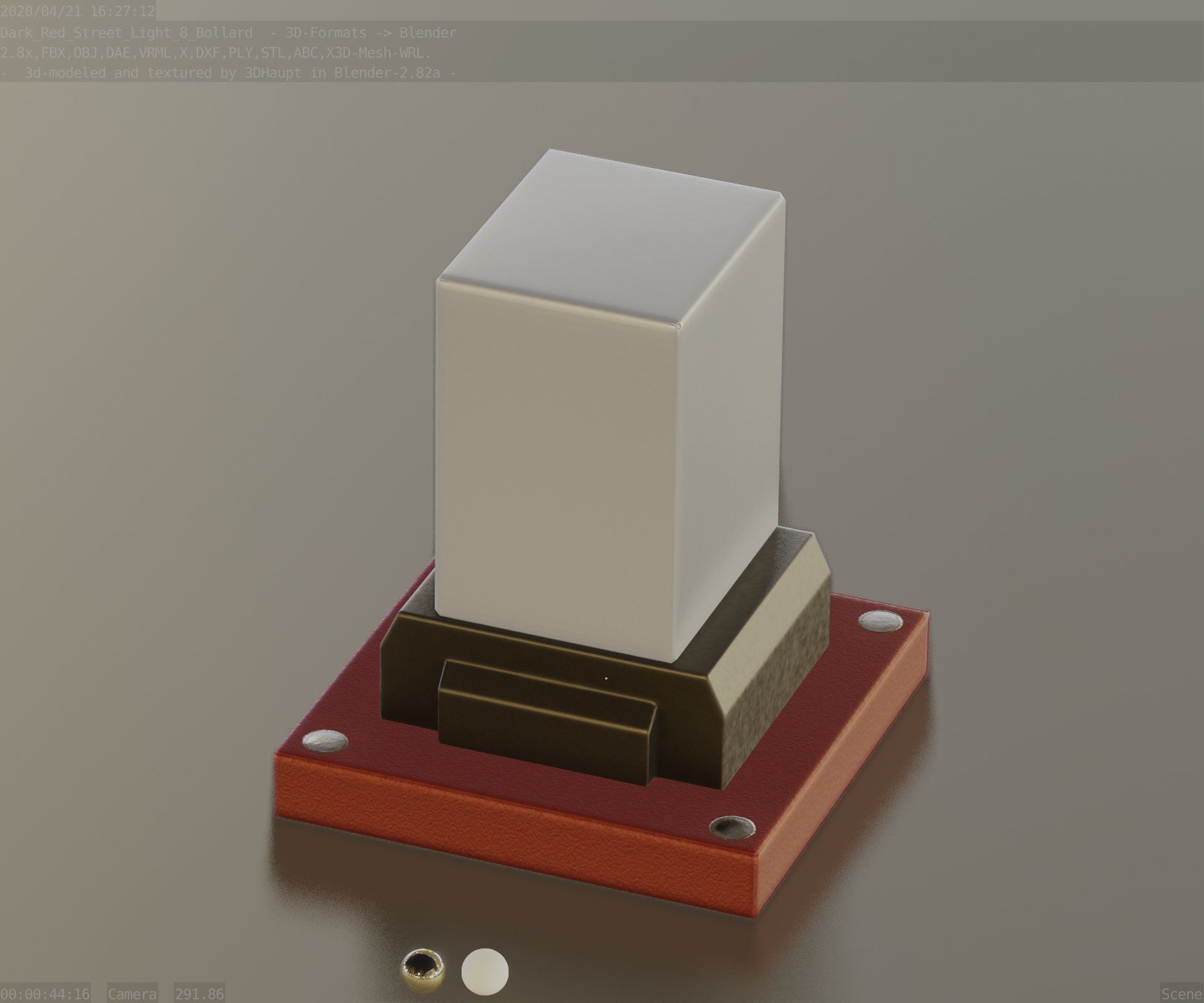 Street Light 8 Bollard 200mm Dark Red Version 3 Low-poly 3D model_1