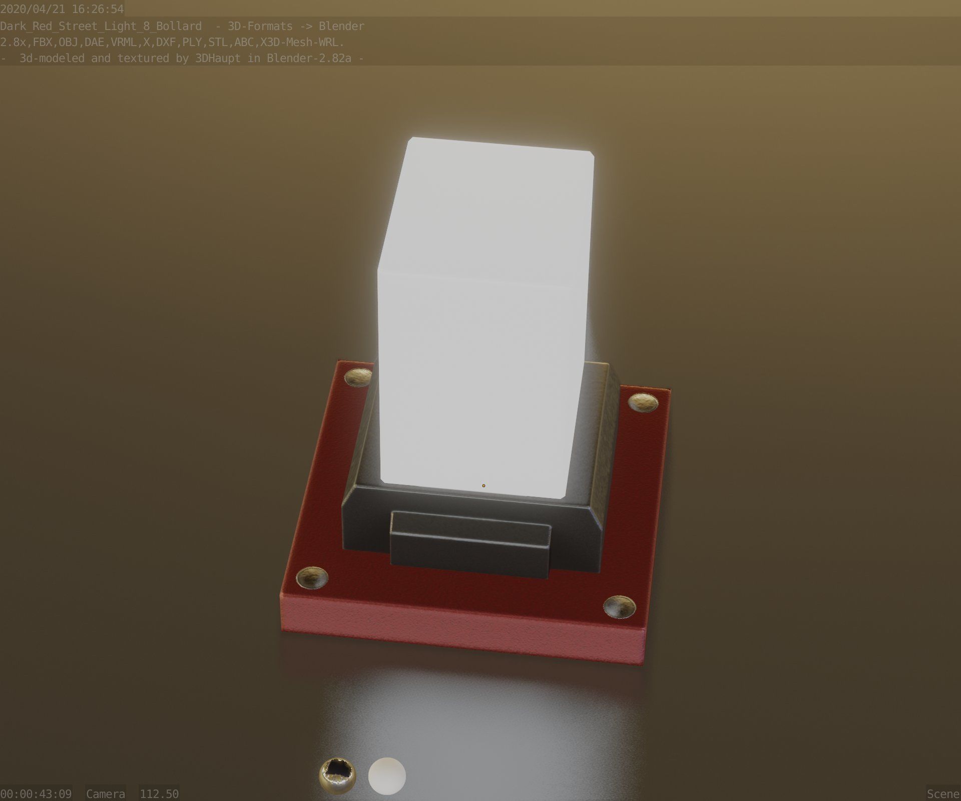 Street Light 8 Bollard 200mm Dark Red Version 3 Low-poly 3D model_55