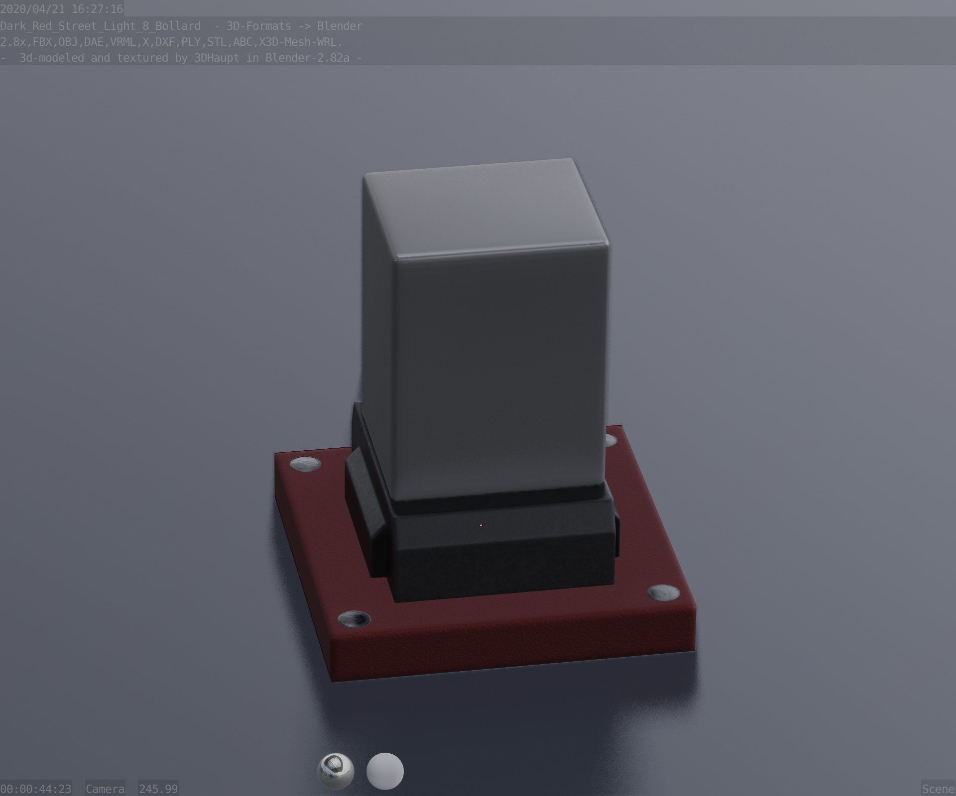 Street Light 8 Bollard 200mm Dark Red Version 3 Low-poly 3D model_8