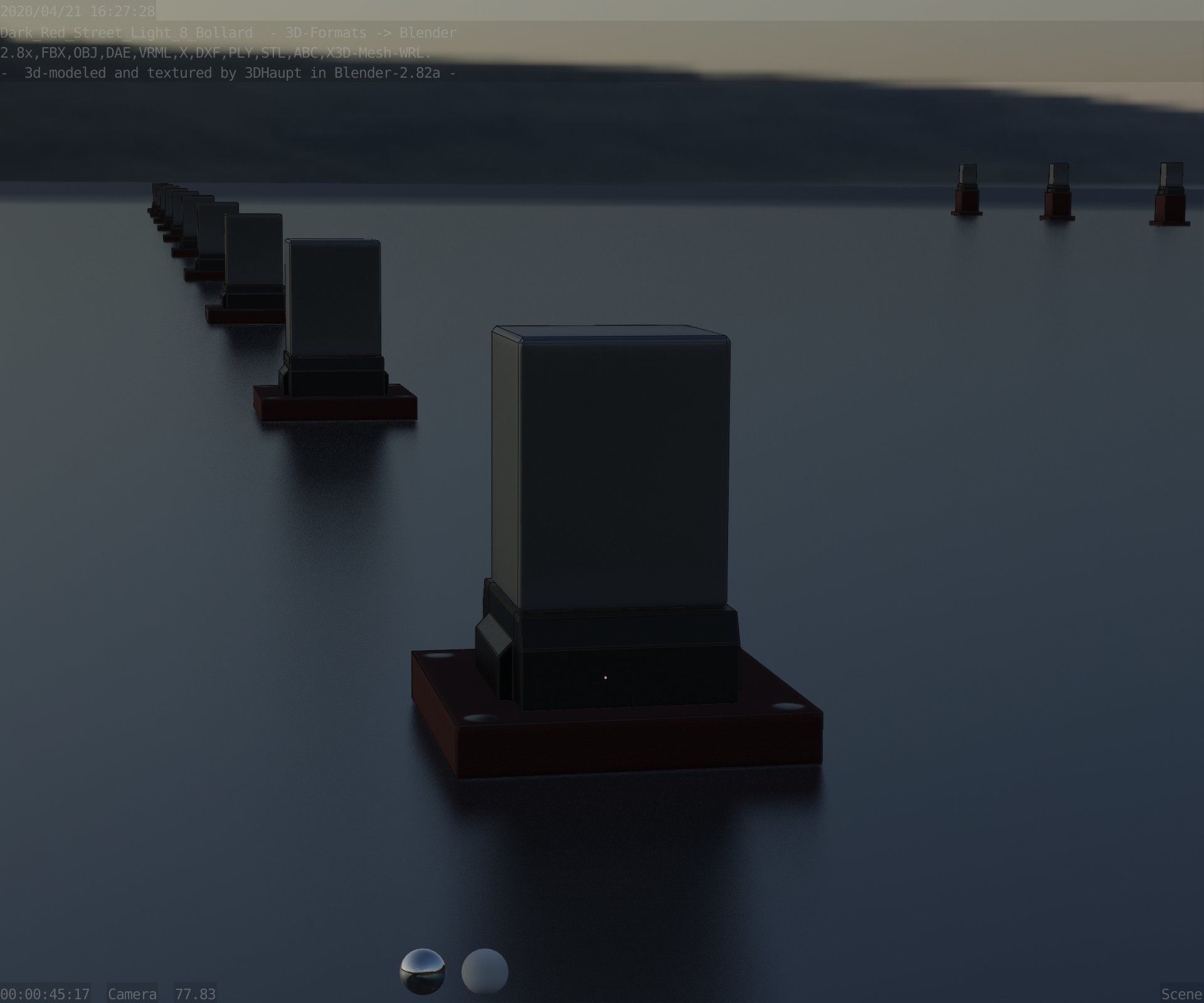 Street Light 8 Bollard 200mm Dark Red Version 3 Low-poly 3D model_97