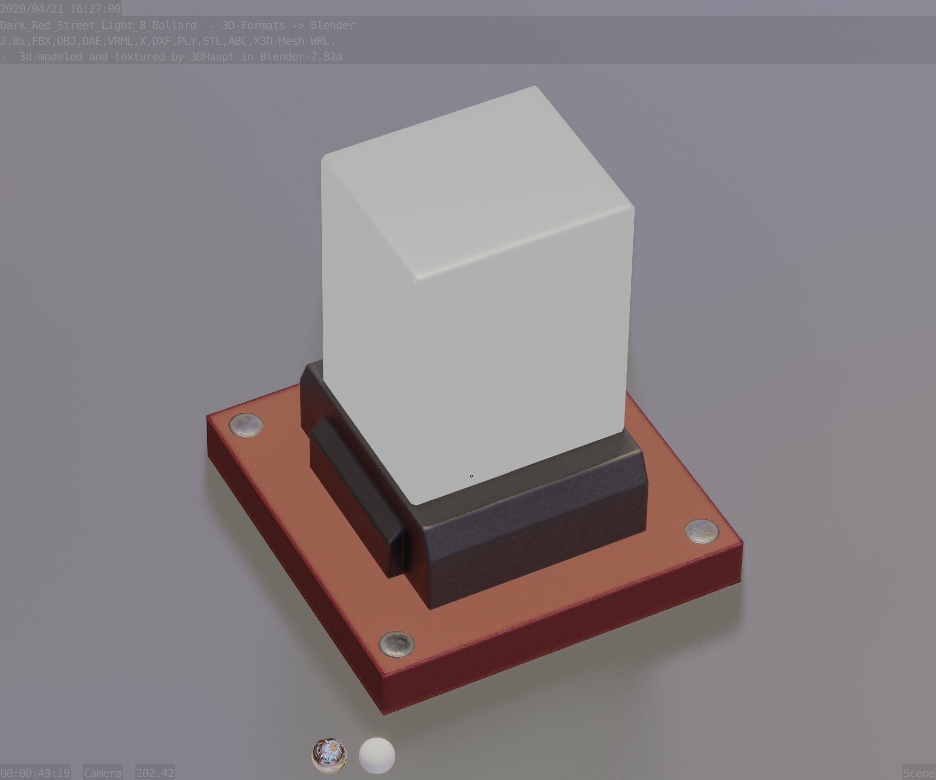 Street Light 8 Bollard 200mm Dark Red Version 3 Low-poly 3D model_62