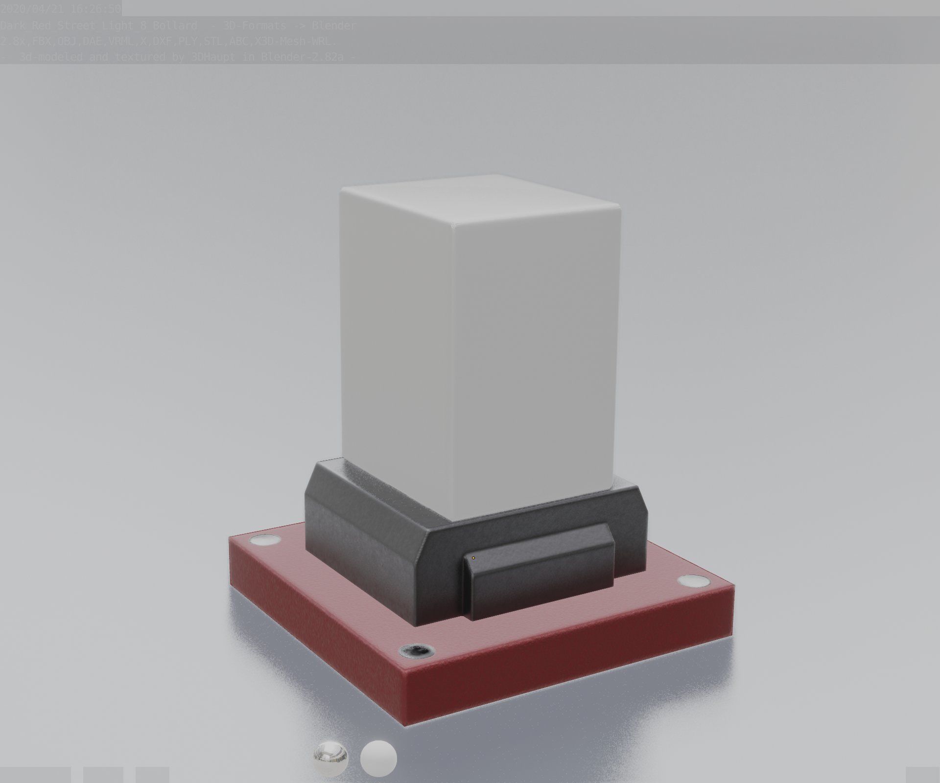 Street Light 8 Bollard 200mm Dark Red Version 3 Low-poly 3D model_48