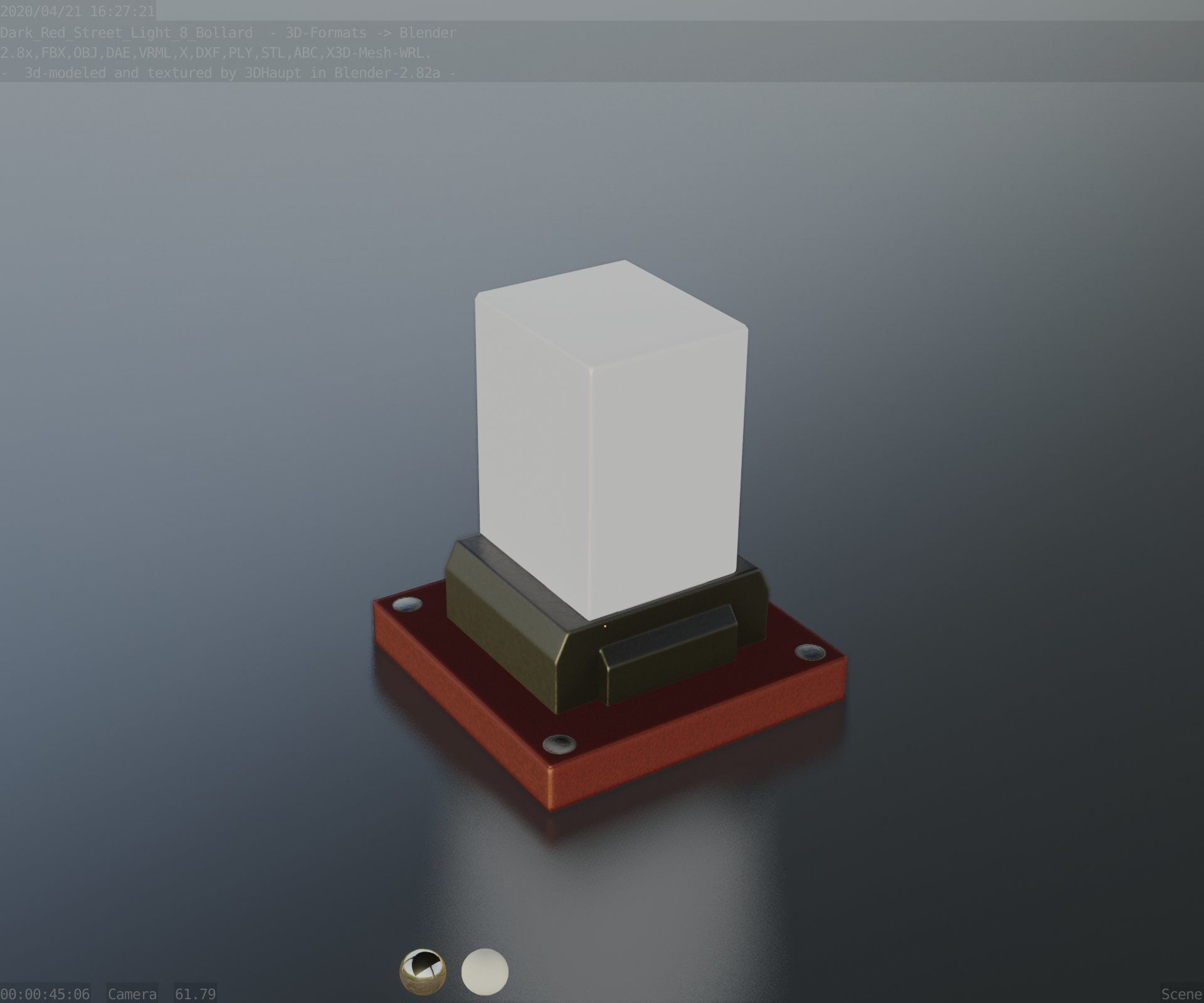 Street Light 8 Bollard 200mm Dark Red Version 3 Low-poly 3D model_86