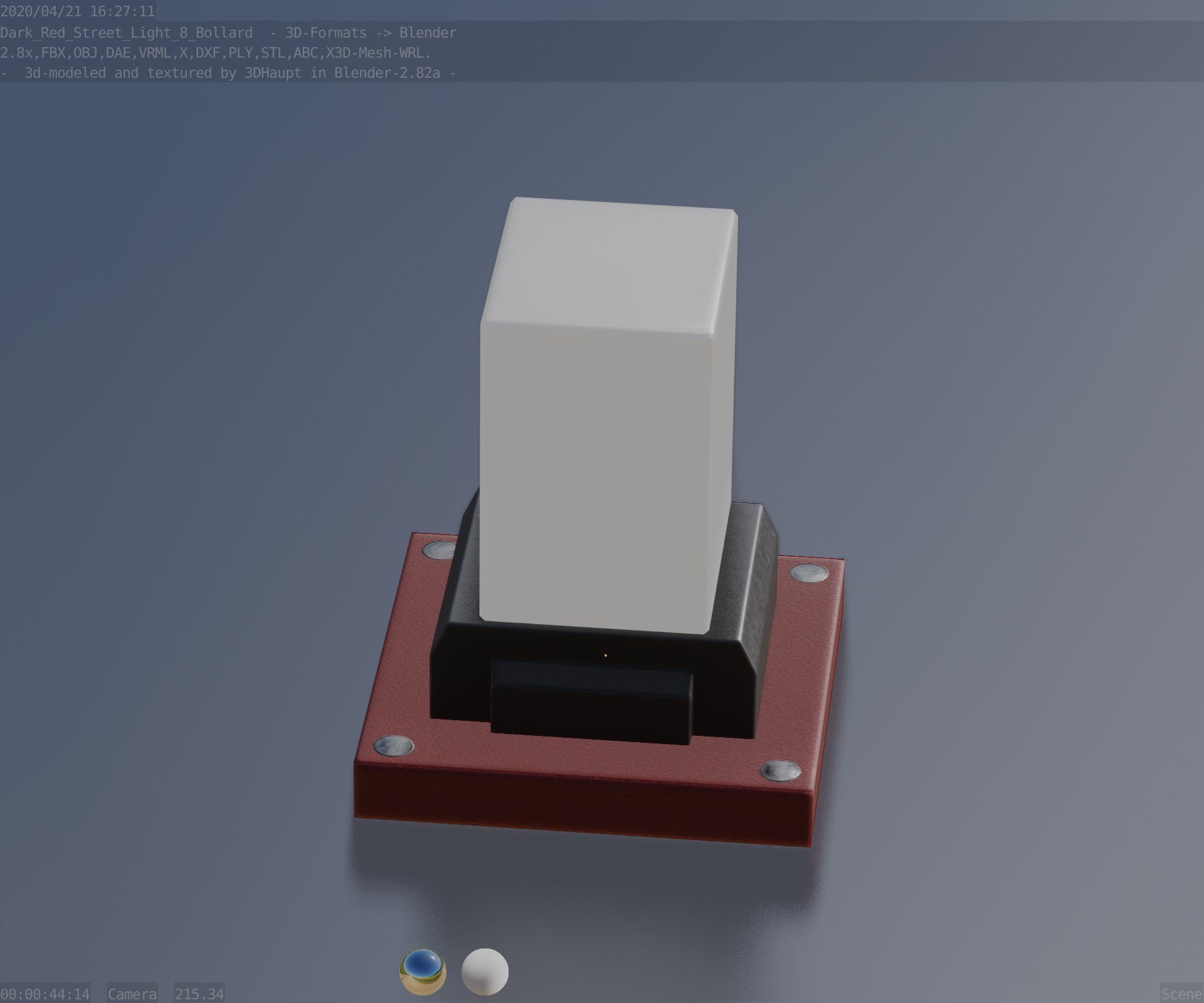 Street Light 8 Bollard 200mm Dark Red Version 3 Low-poly 3D model_80