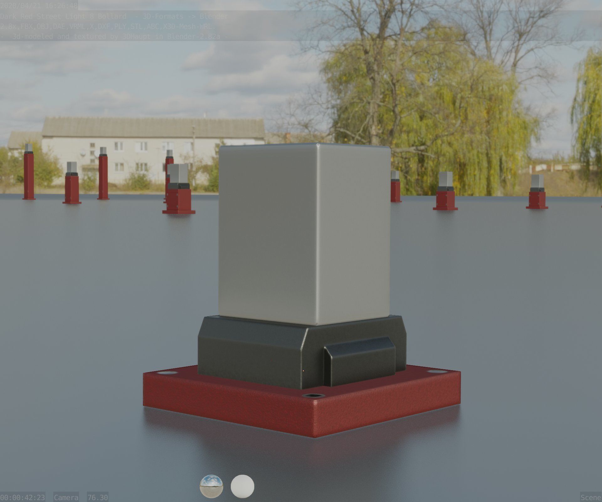 Street Light 8 Bollard 200mm Dark Red Version 3 Low-poly 3D model_45