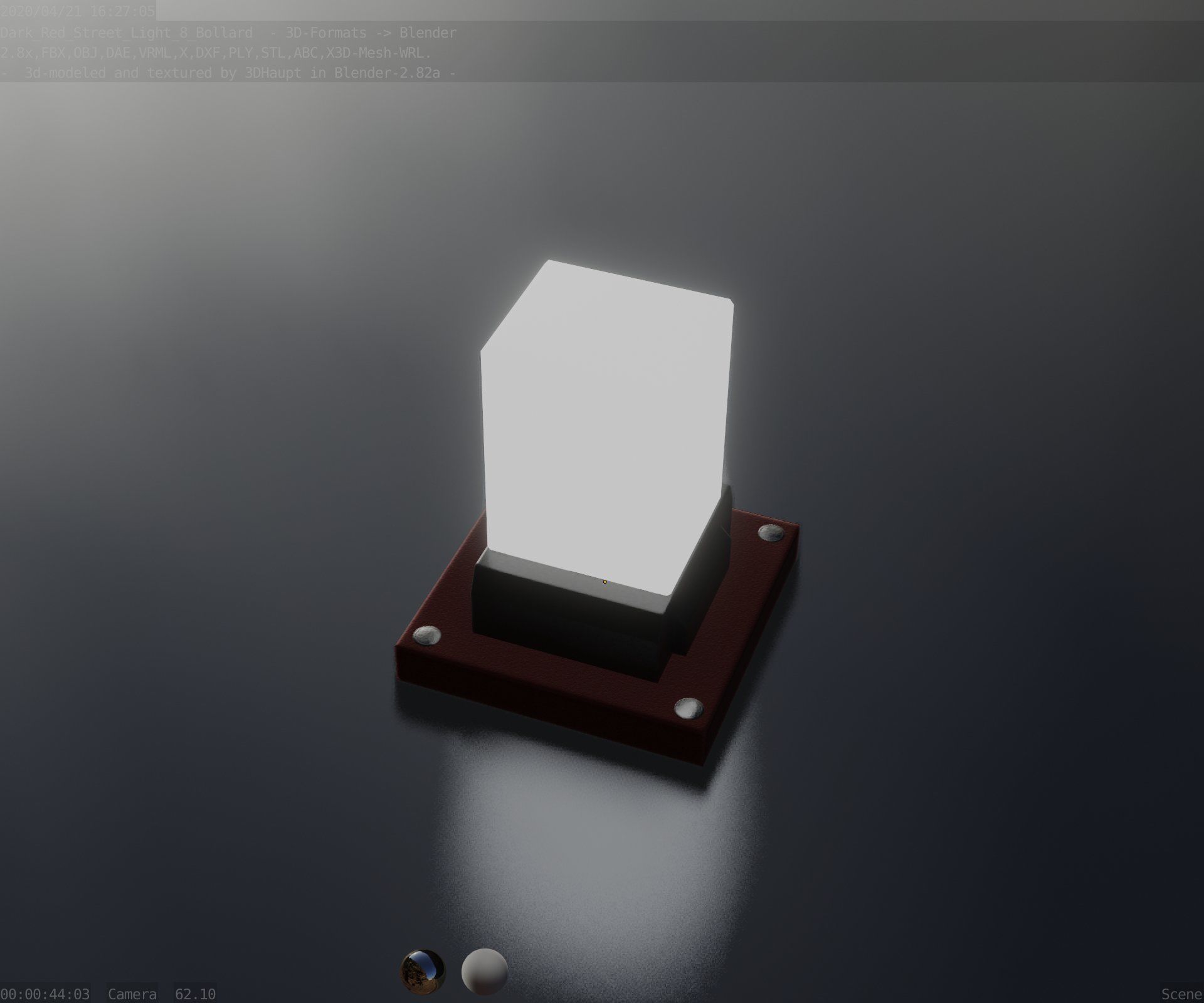 Street Light 8 Bollard 200mm Dark Red Version 3 Low-poly 3D model_69