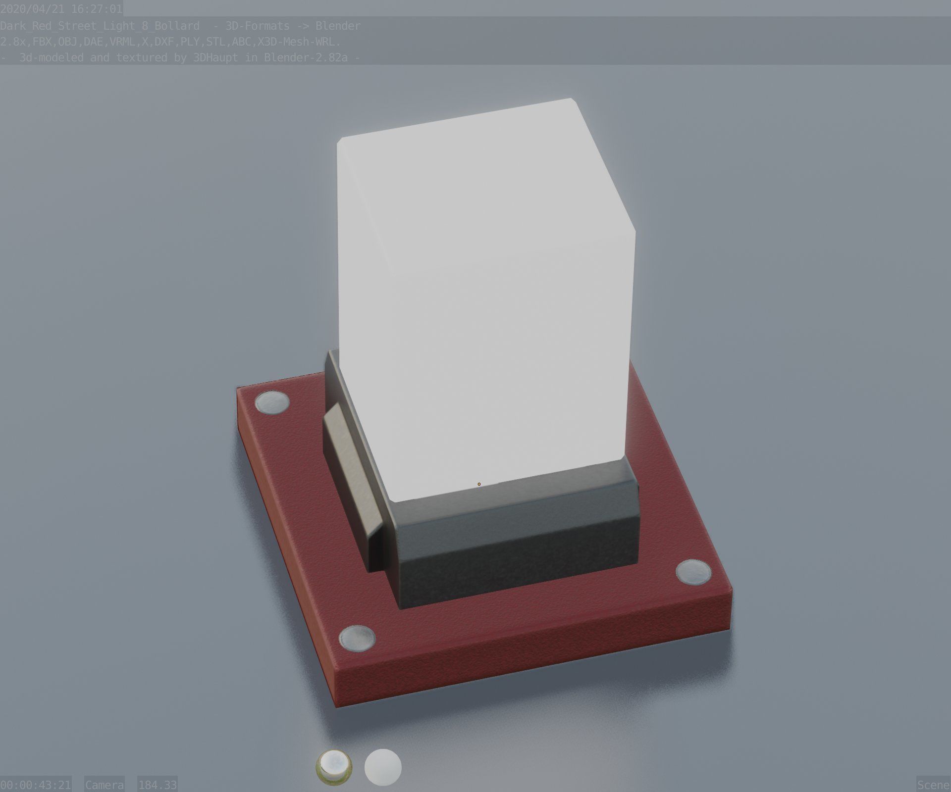 Street Light 8 Bollard 200mm Dark Red Version 3 Low-poly 3D model_64