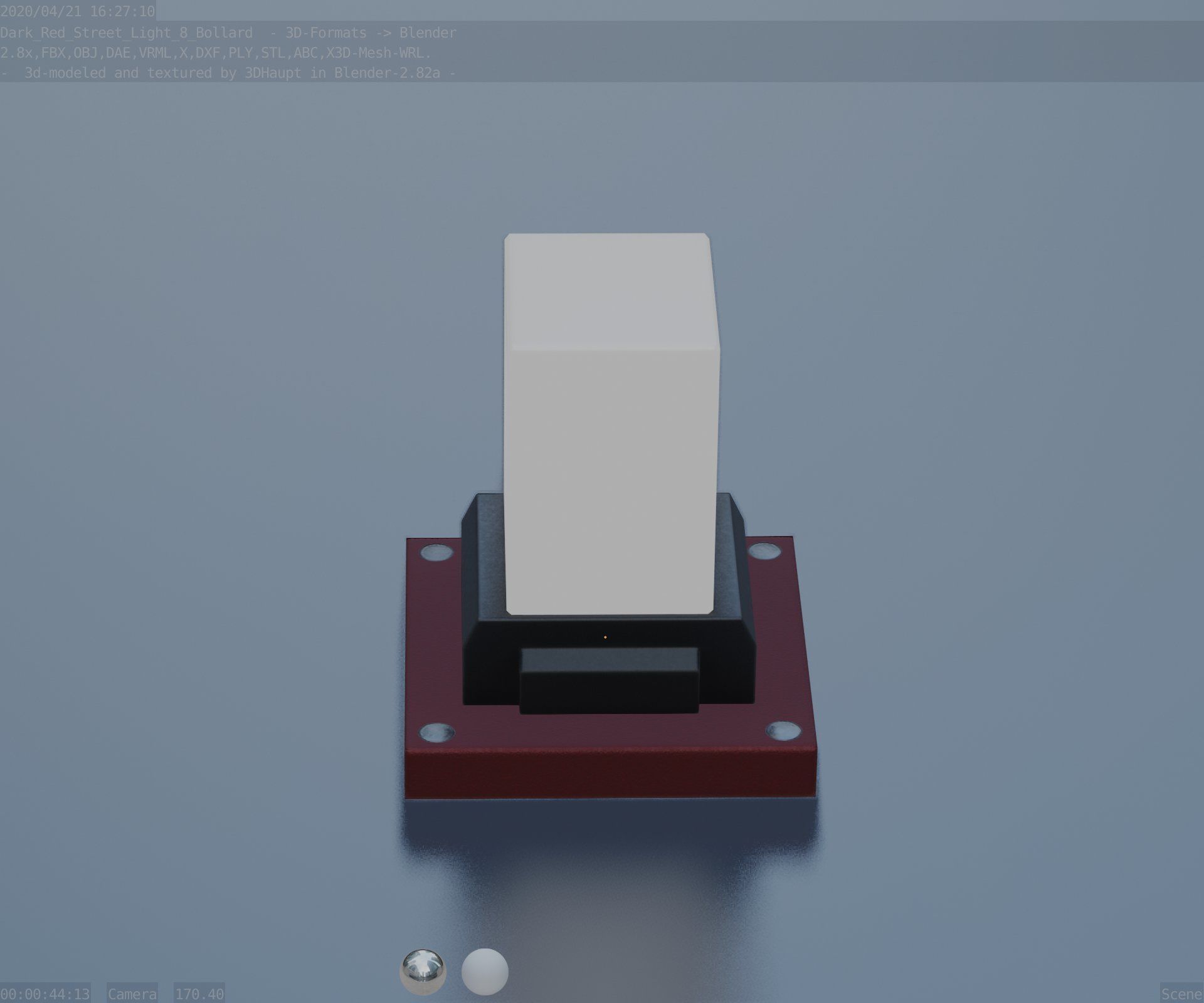 Street Light 8 Bollard 200mm Dark Red Version 3 Low-poly 3D model_79