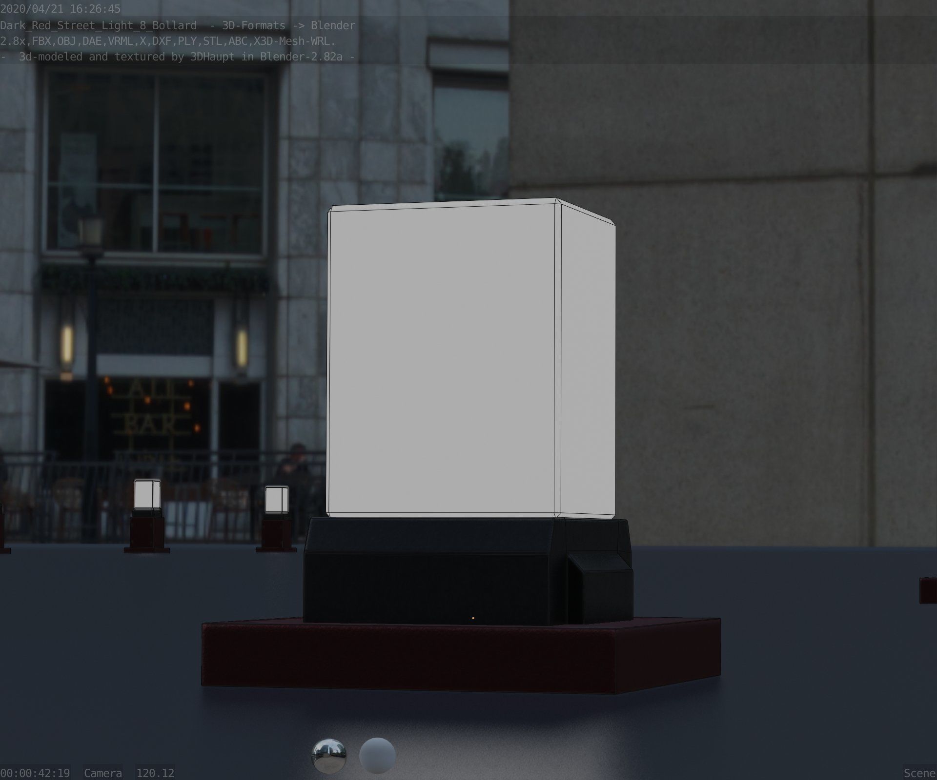 Street Light 8 Bollard 200mm Dark Red Version 3 Low-poly 3D model_41