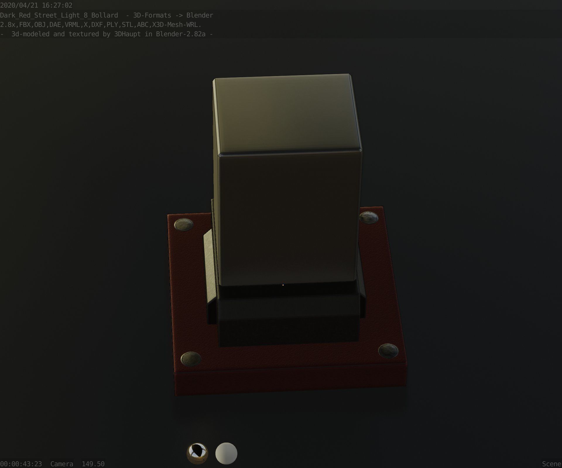 Street Light 8 Bollard 200mm Dark Red Version 3 Low-poly 3D model_65