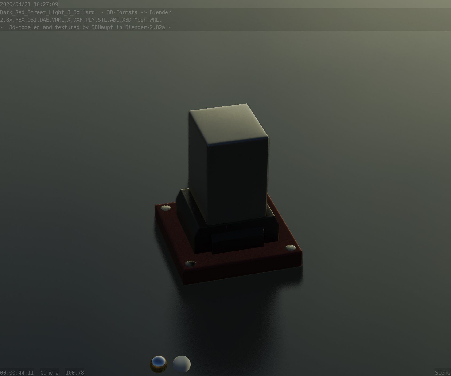 Street Light 8 Bollard 200mm Dark Red Version 3 Low-poly 3D model_77