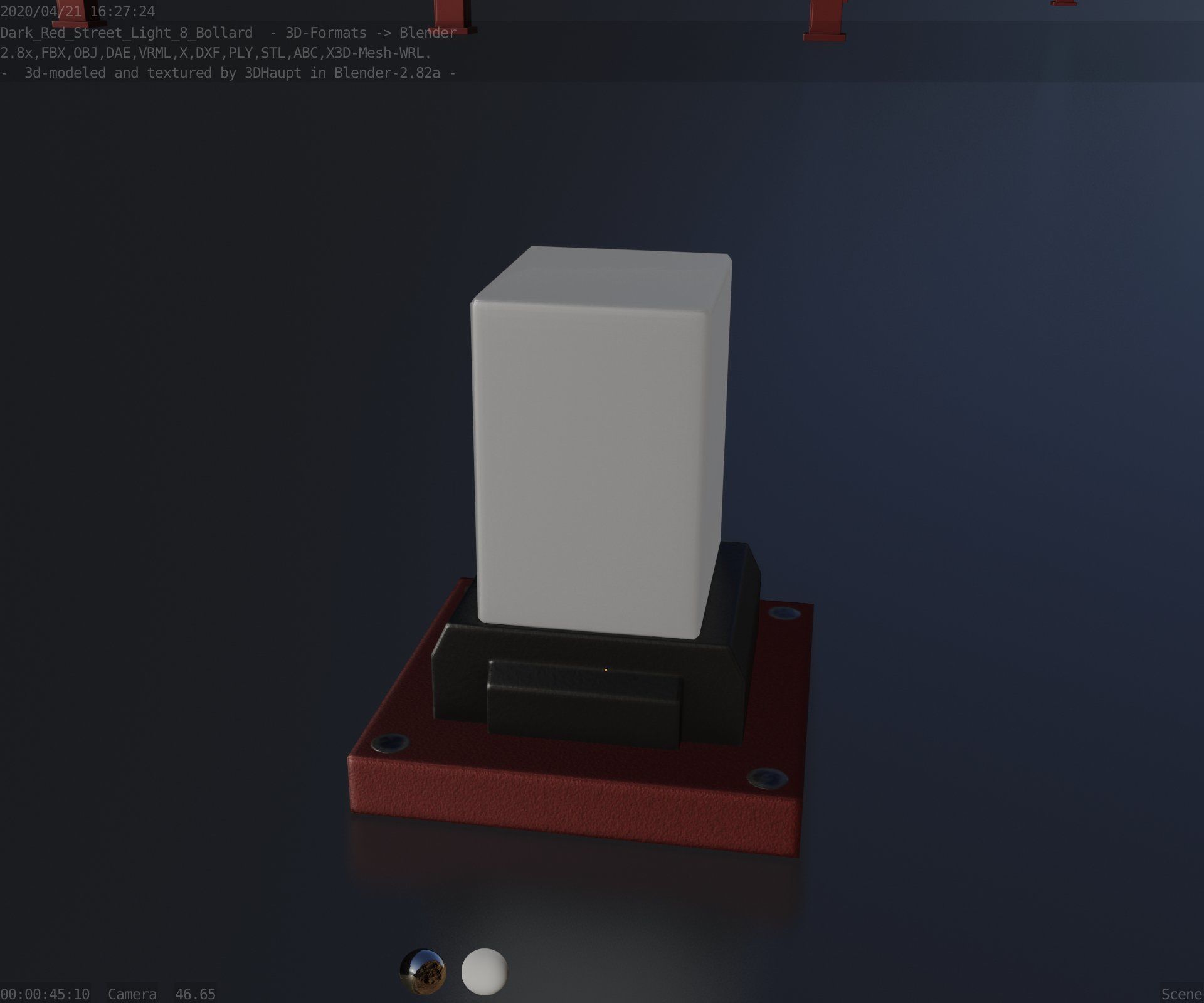 Street Light 8 Bollard 200mm Dark Red Version 3 Low-poly 3D model_90