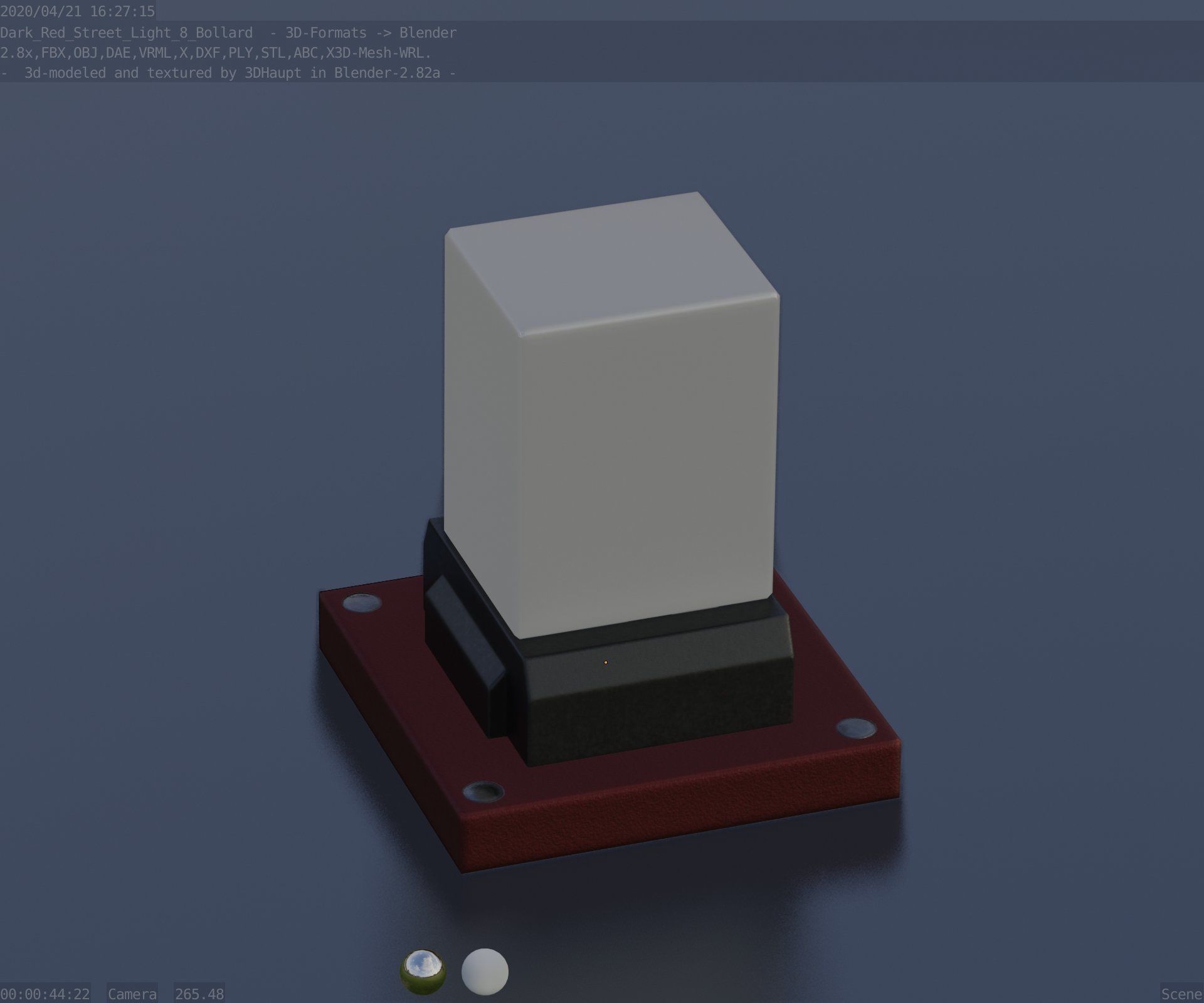 Street Light 8 Bollard 200mm Dark Red Version 3 Low-poly 3D model_7