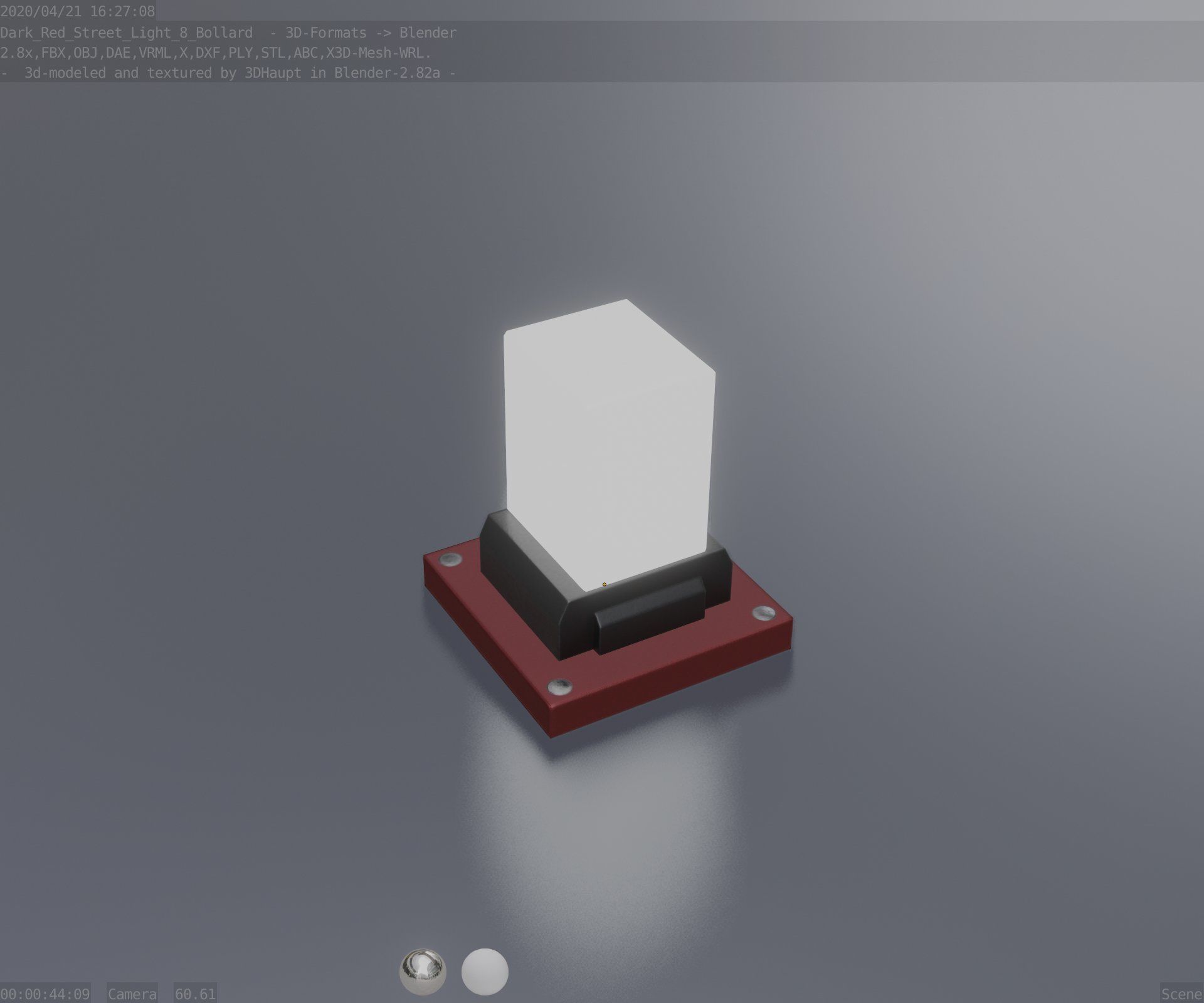 Street Light 8 Bollard 200mm Dark Red Version 3 Low-poly 3D model_75