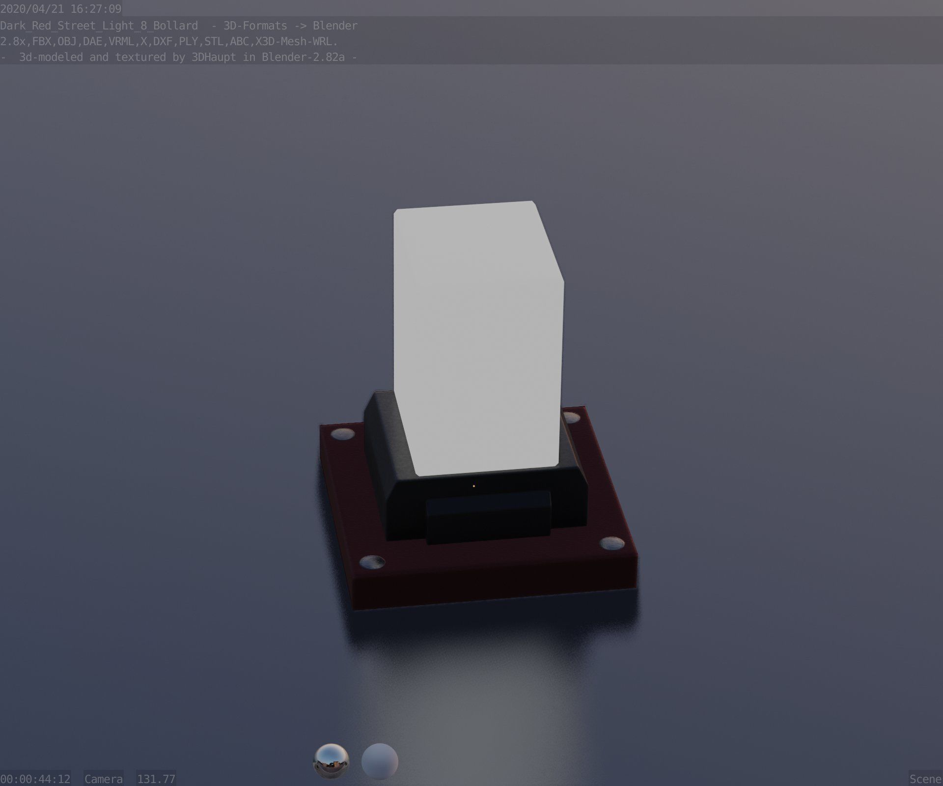 Street Light 8 Bollard 200mm Dark Red Version 3 Low-poly 3D model_78