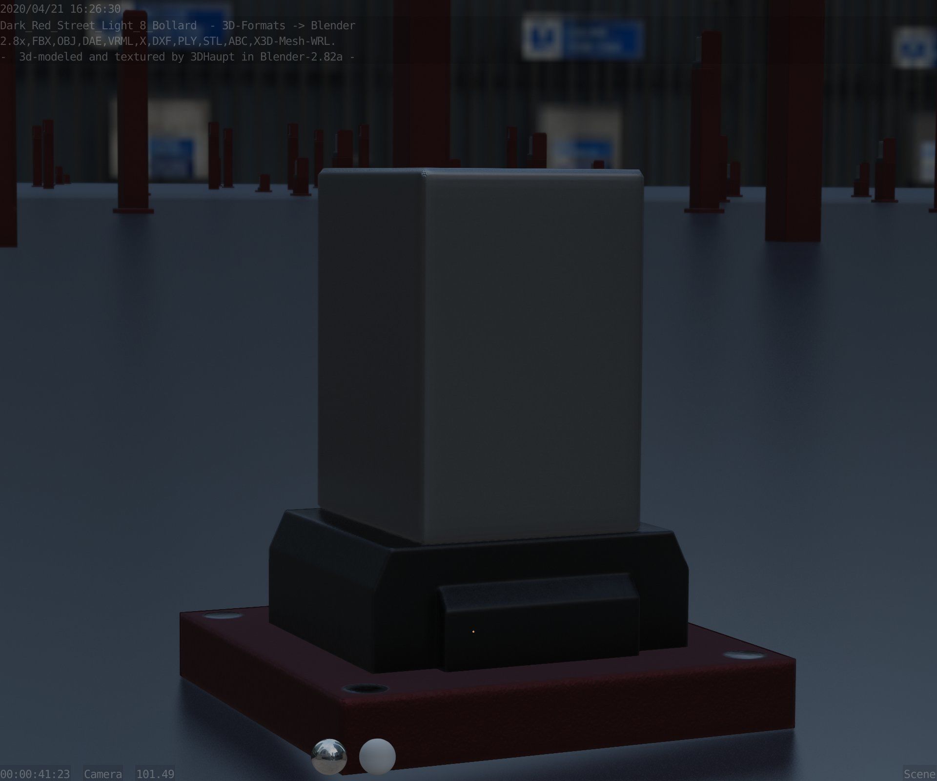 Street Light 8 Bollard 200mm Dark Red Version 3 Low-poly 3D model_21