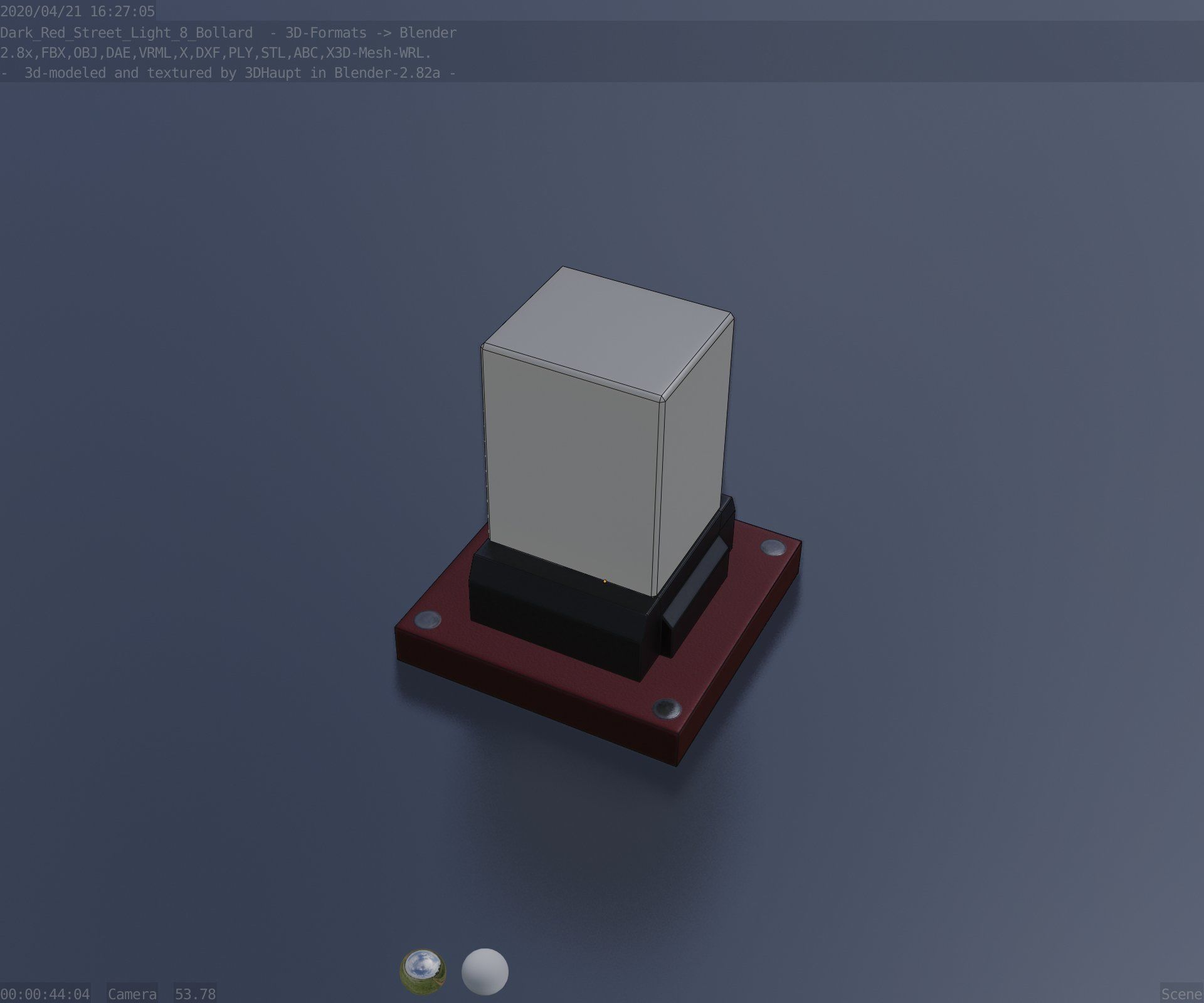 Street Light 8 Bollard 200mm Dark Red Version 3 Low-poly 3D model_70