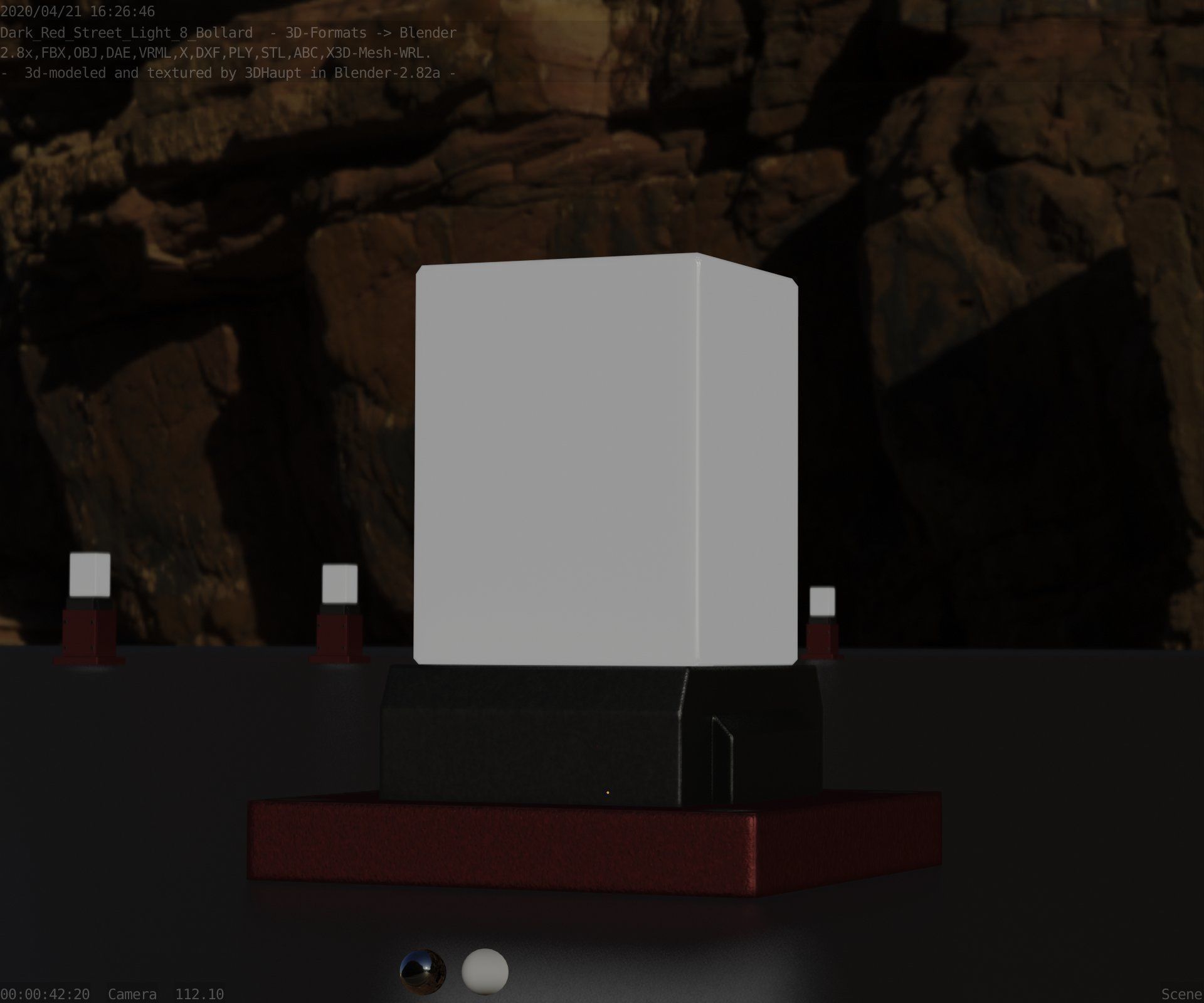 Street Light 8 Bollard 200mm Dark Red Version 3 Low-poly 3D model_42