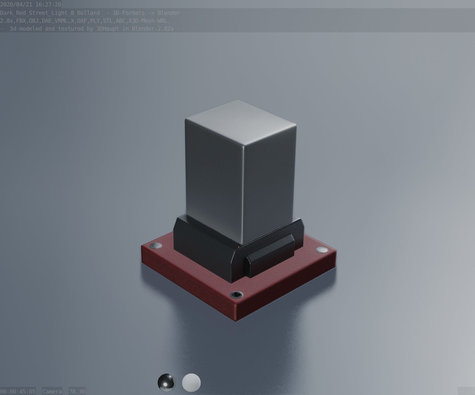 Street Light 8 Bollard 200mm Dark Red Version 3 Low-poly 3D model_85