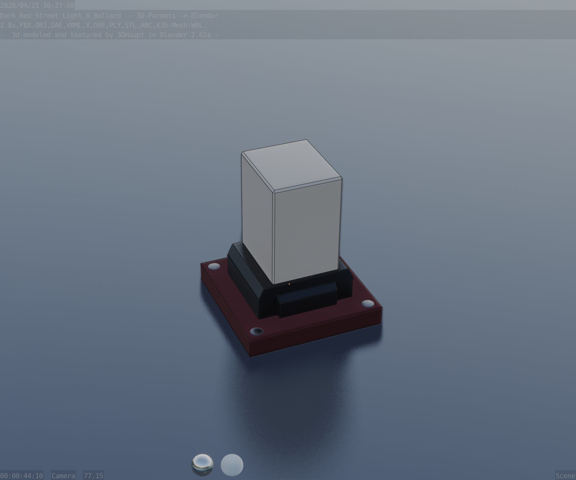 Street Light 8 Bollard 200mm Dark Red Version 3 Low-poly 3D model_76