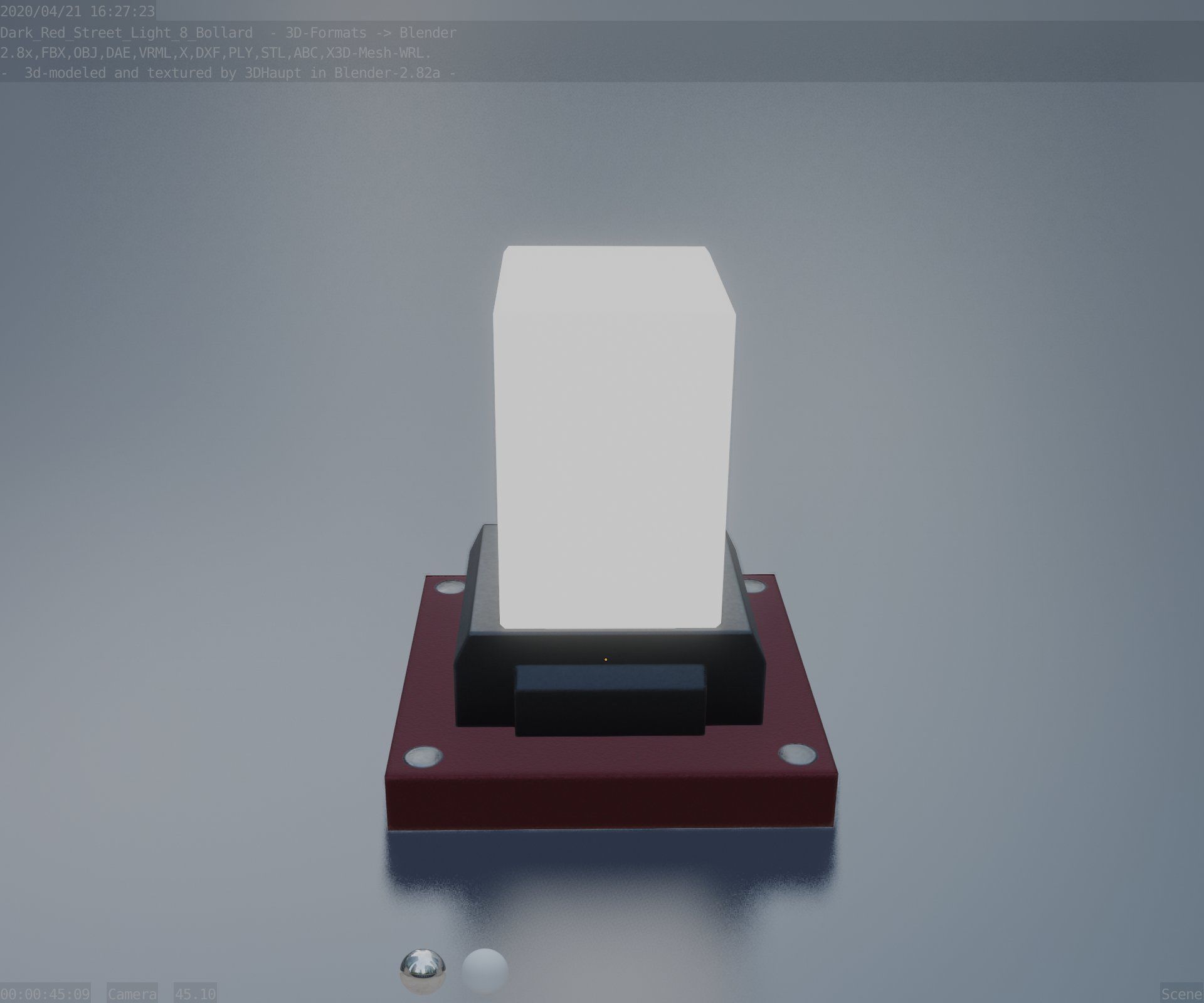 Street Light 8 Bollard 200mm Dark Red Version 3 Low-poly 3D model_89