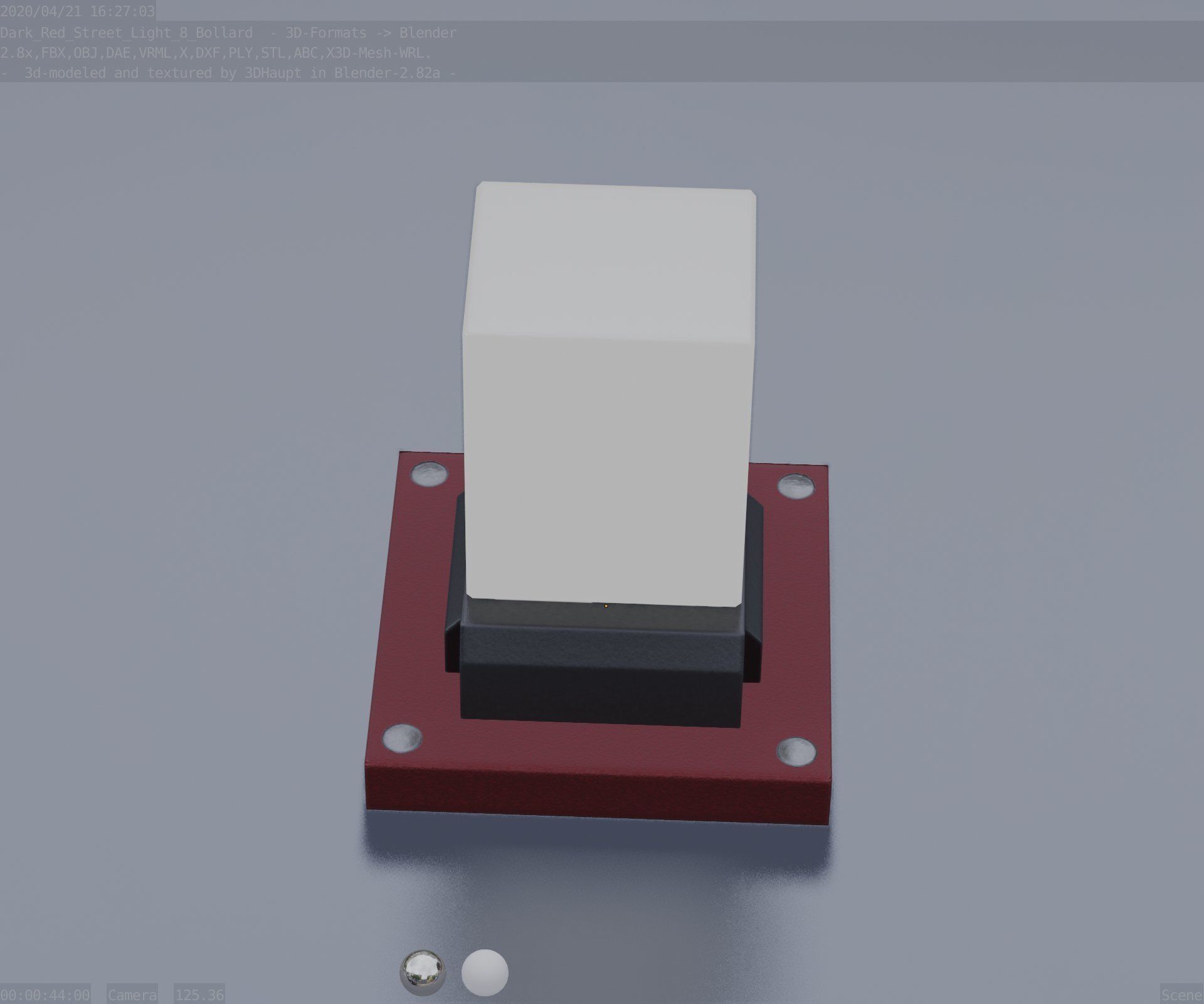 Street Light 8 Bollard 200mm Dark Red Version 3 Low-poly 3D model_66