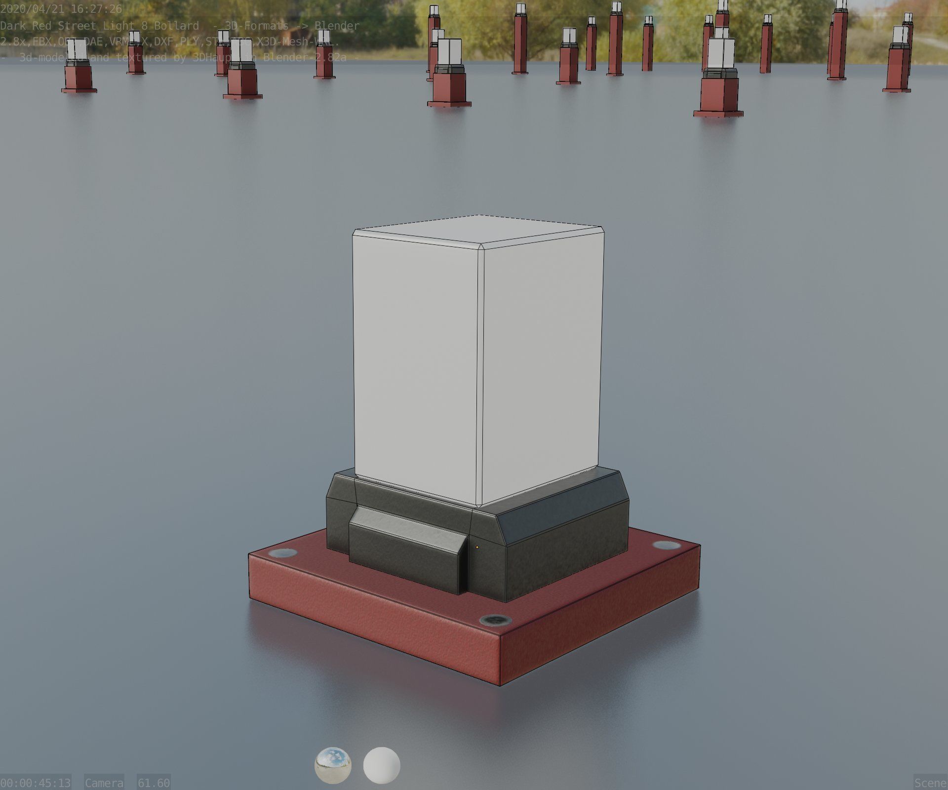 Street Light 8 Bollard 200mm Dark Red Version 3 Low-poly 3D model_93