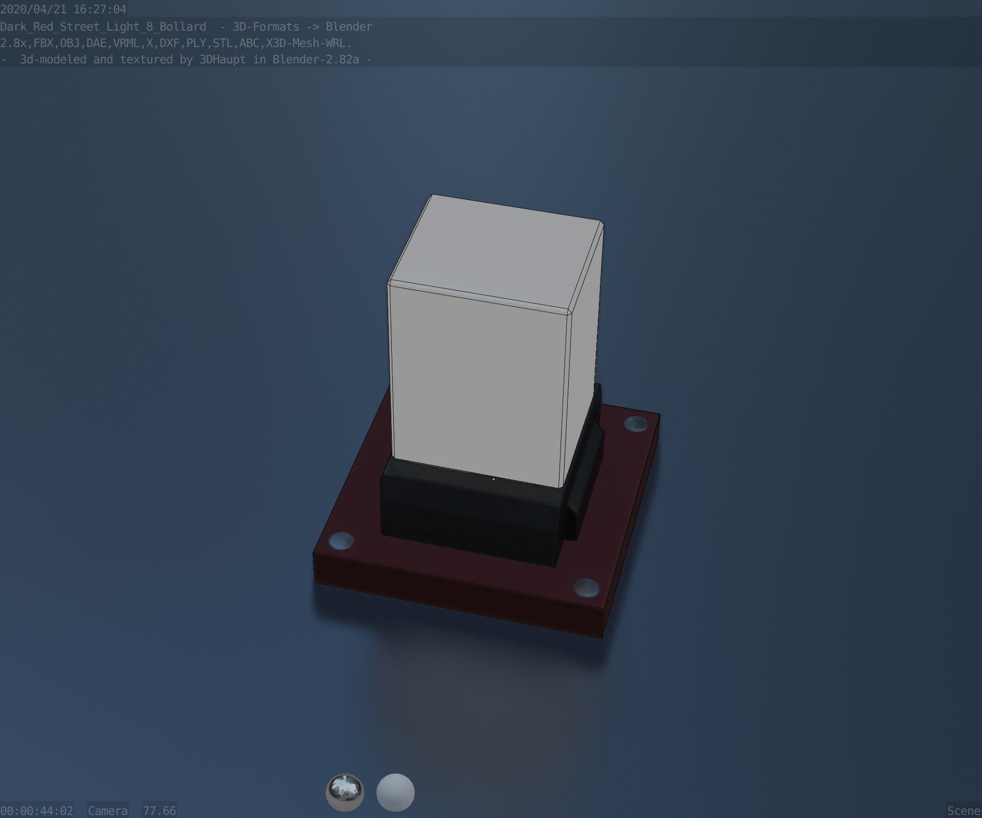 Street Light 8 Bollard 200mm Dark Red Version 3 Low-poly 3D model_68