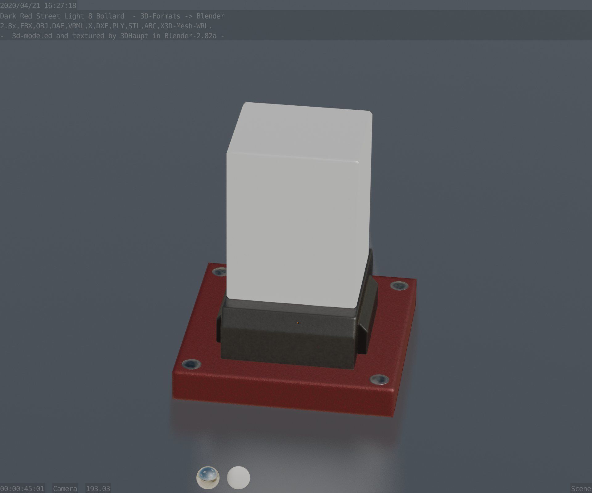 Street Light 8 Bollard 200mm Dark Red Version 3 Low-poly 3D model_10