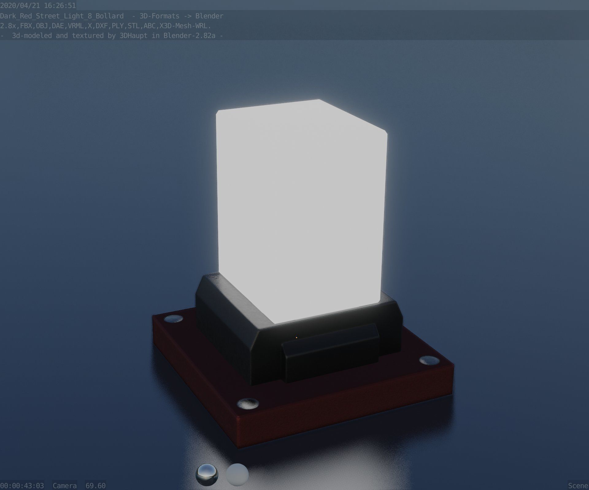 Street Light 8 Bollard 200mm Dark Red Version 3 Low-poly 3D model_49