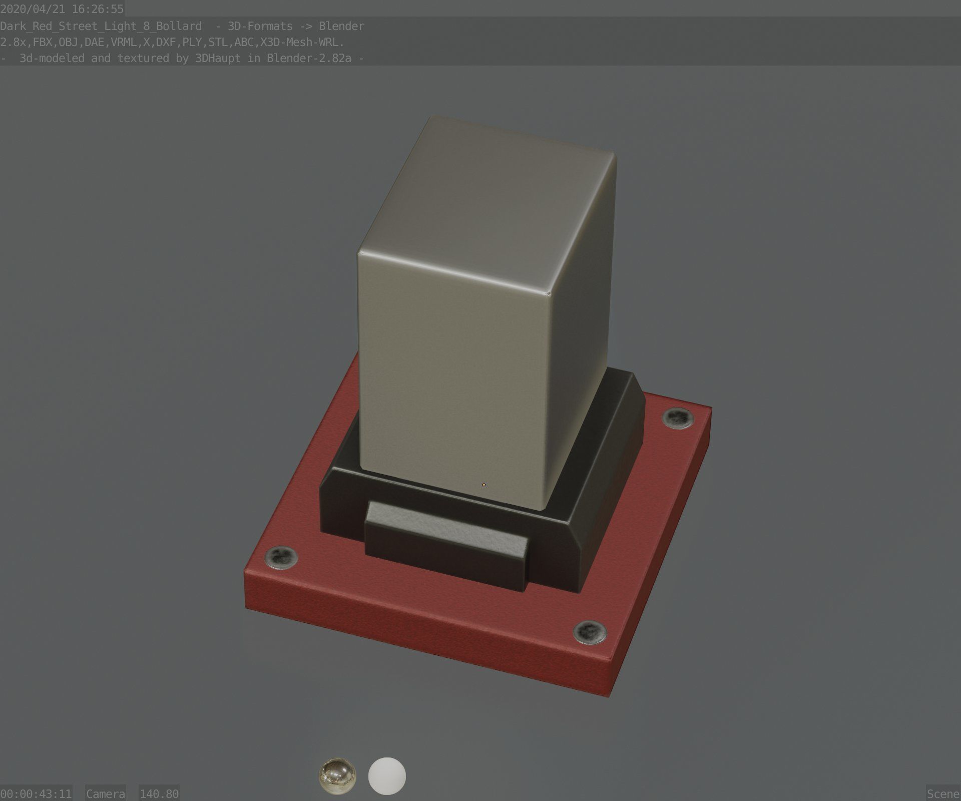 Street Light 8 Bollard 200mm Dark Red Version 3 Low-poly 3D model_12