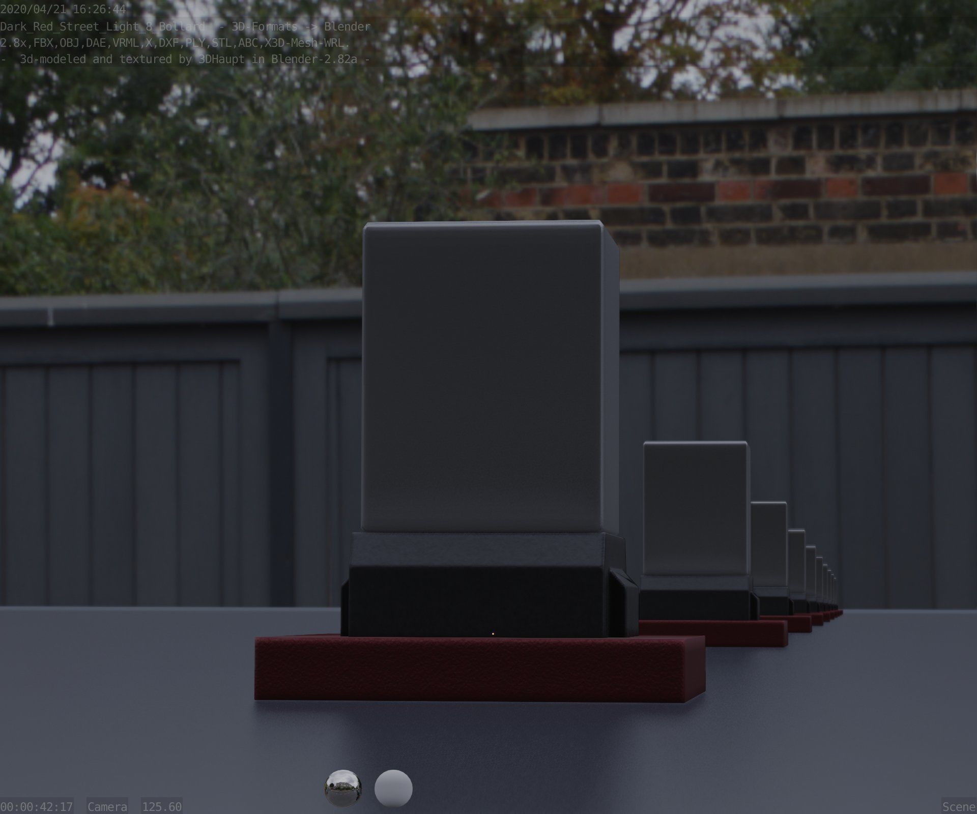 Street Light 8 Bollard 200mm Dark Red Version 3 Low-poly 3D model_39