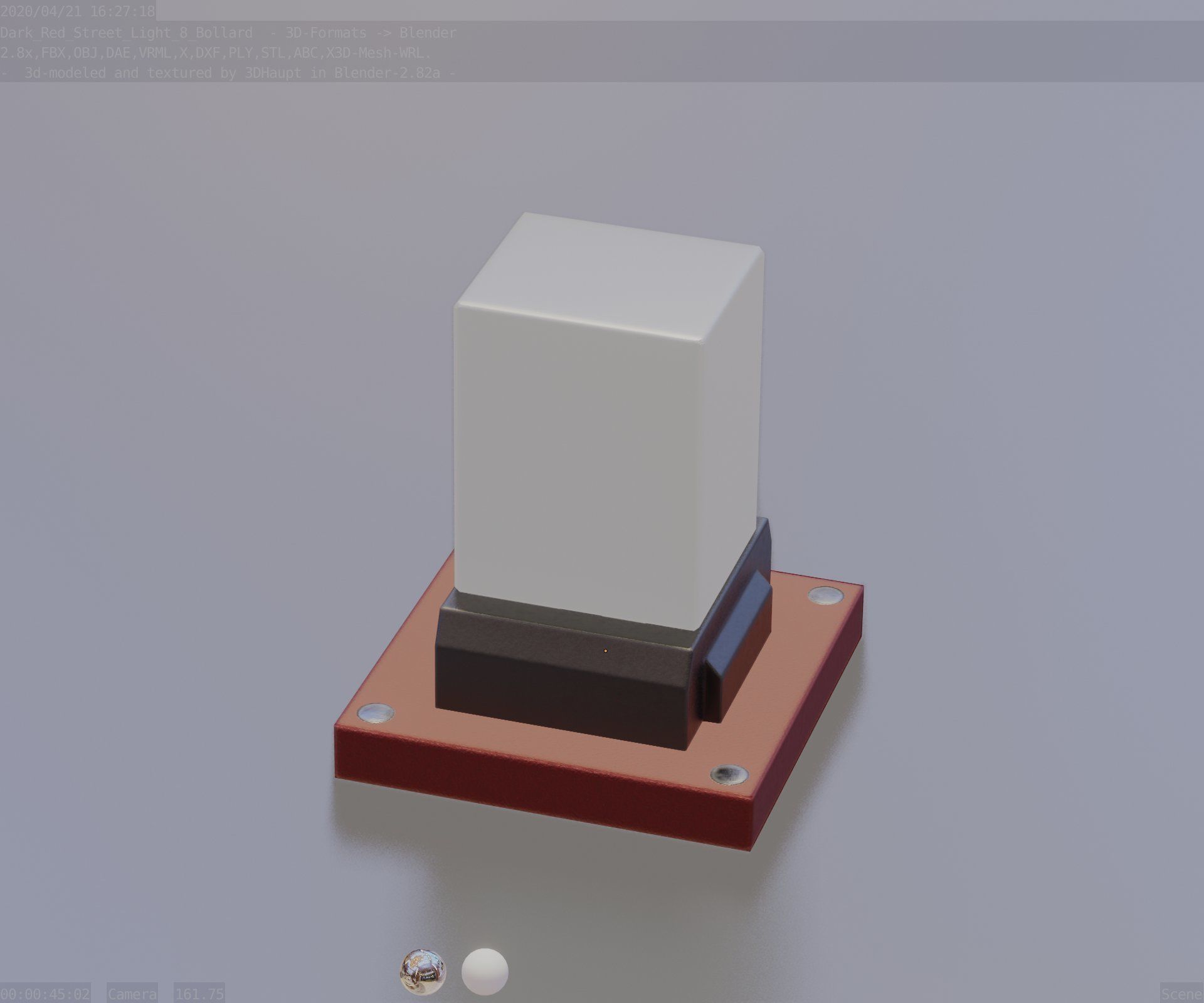 Street Light 8 Bollard 200mm Dark Red Version 3 Low-poly 3D model_82