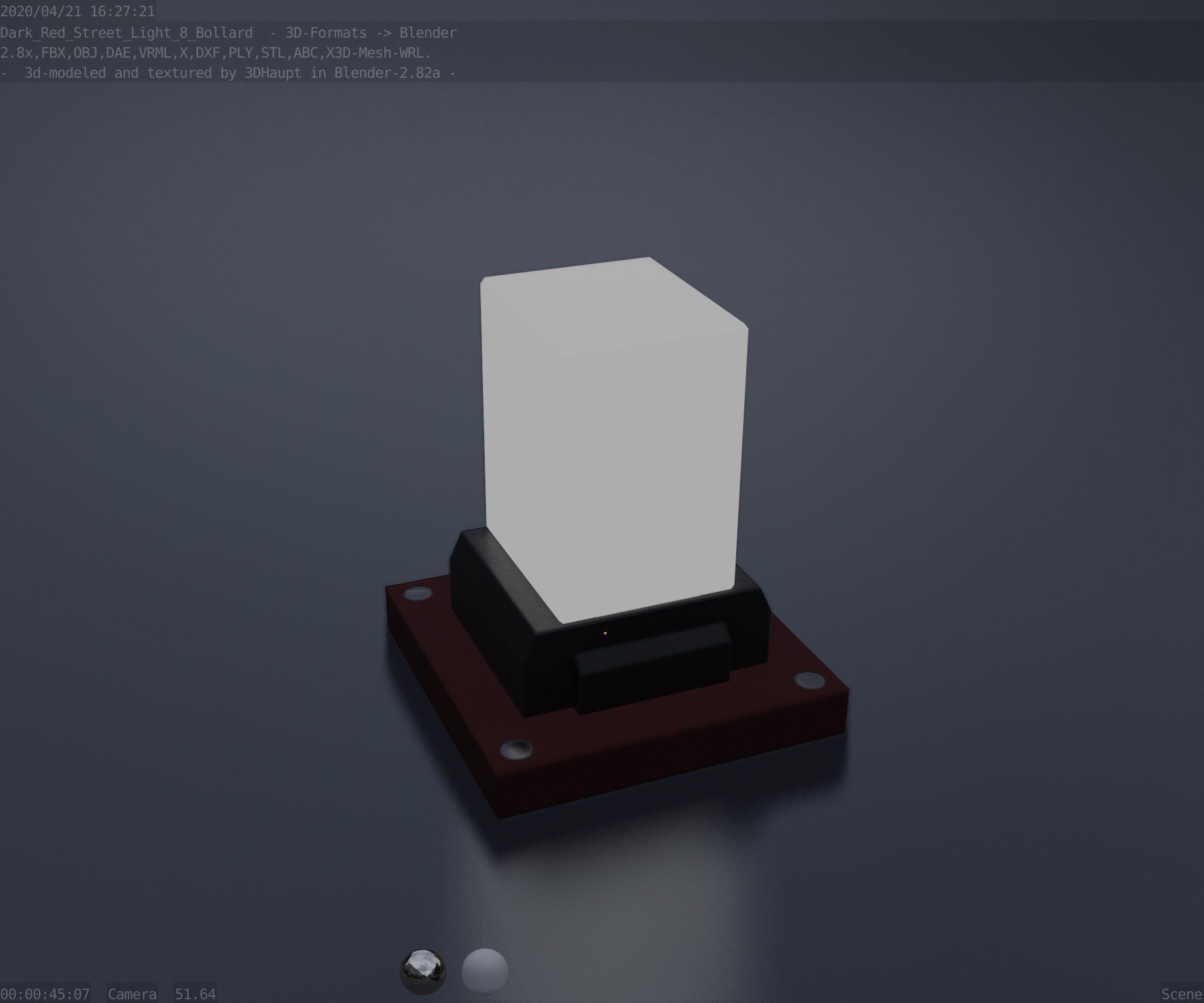 Street Light 8 Bollard 200mm Dark Red Version 3 Low-poly 3D model_87