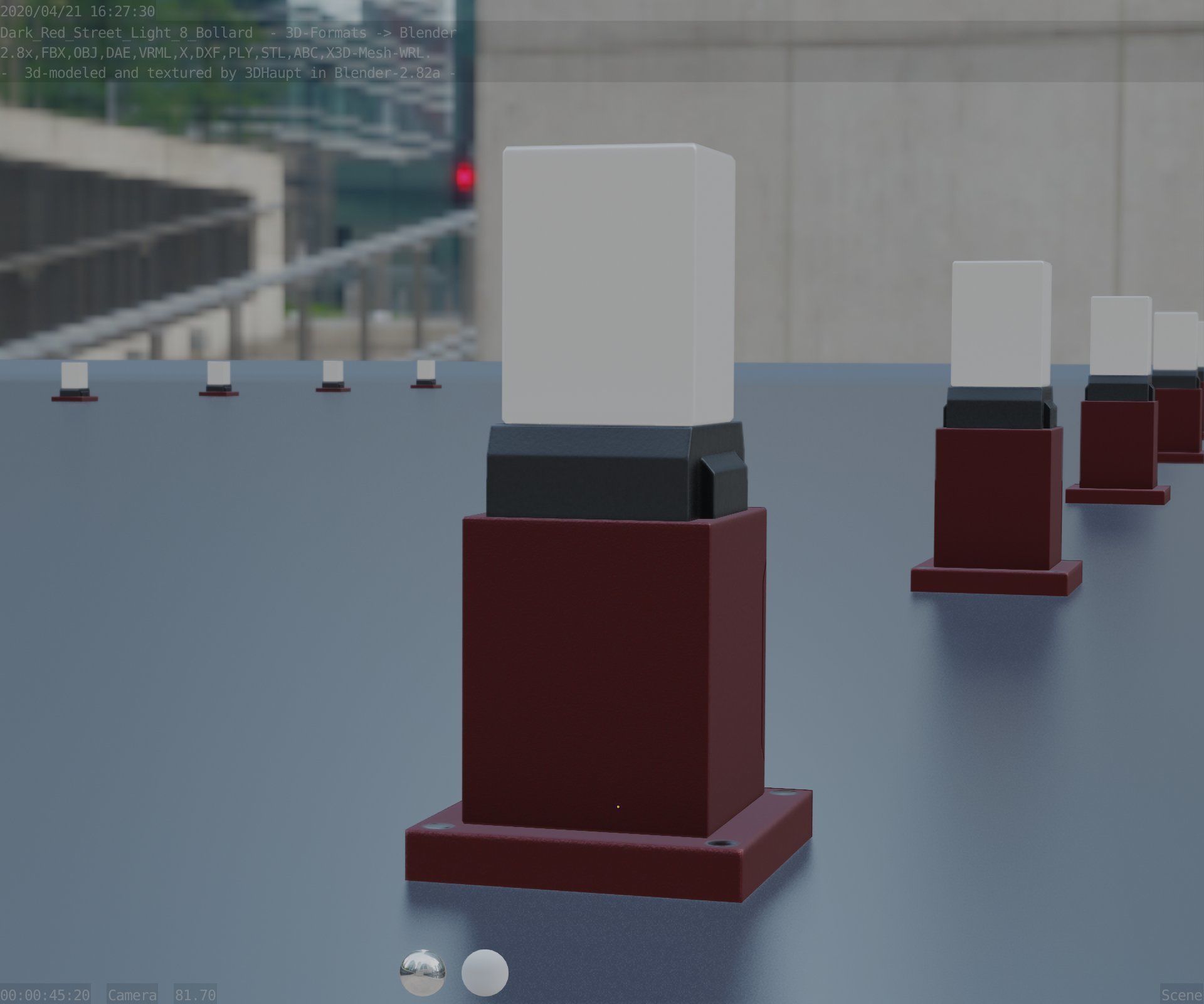 Street Light 8 Bollard 350mm Dark Red Version 3 Low-poly 3D model_9