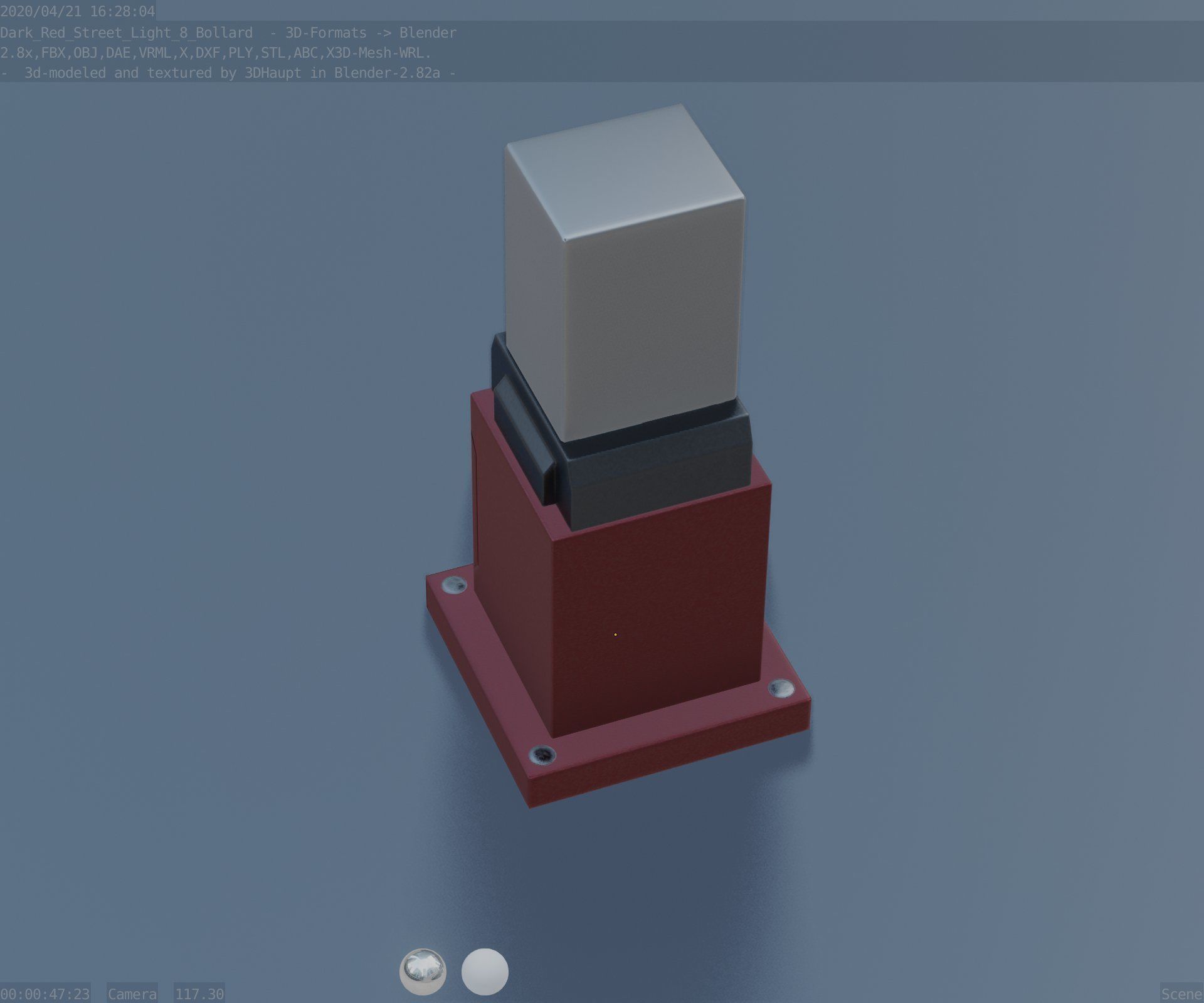 Street Light 8 Bollard 350mm Dark Red Version 3 Low-poly 3D model_60