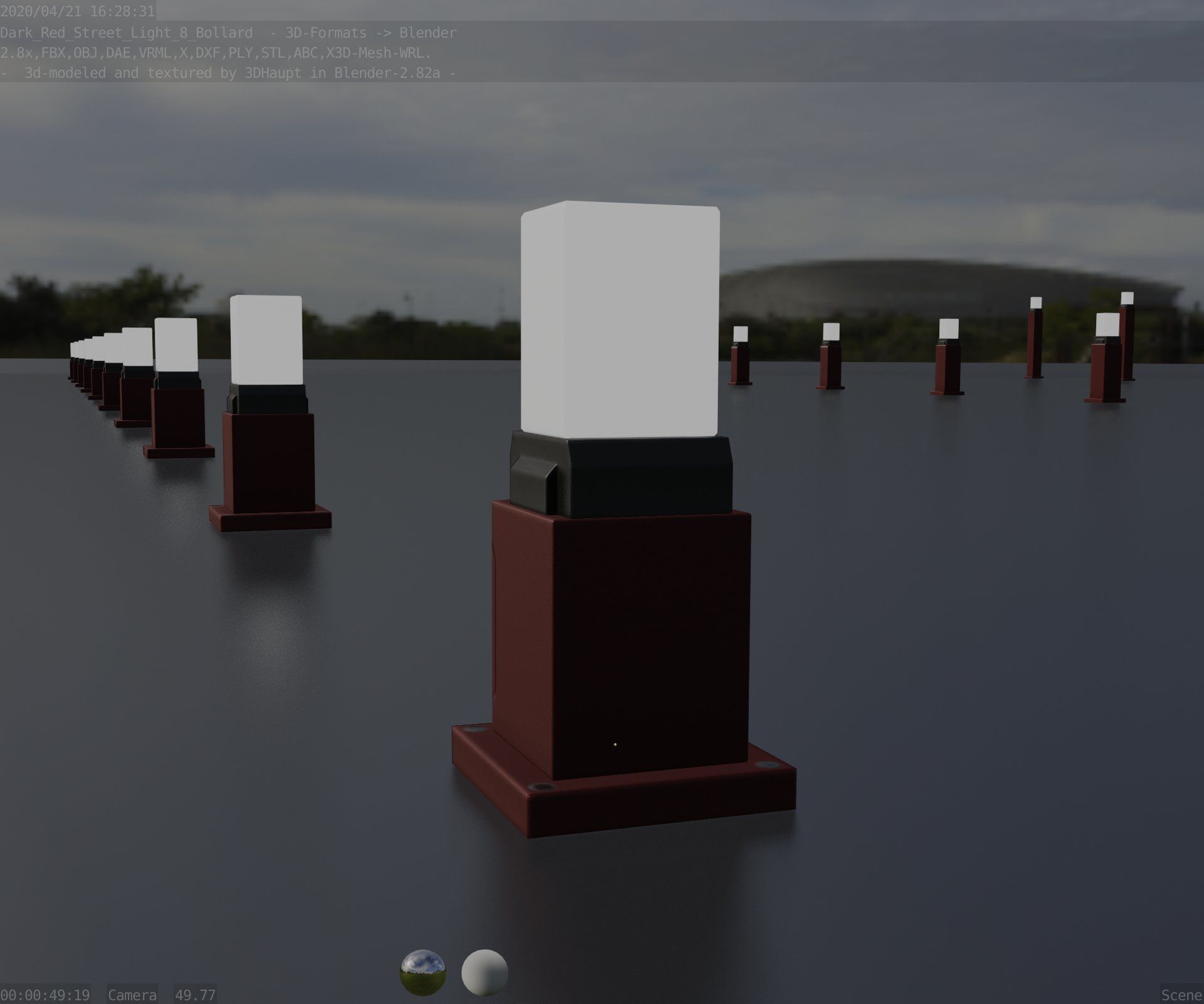 Street Light 8 Bollard 350mm Dark Red Version 3 Low-poly 3D model_3