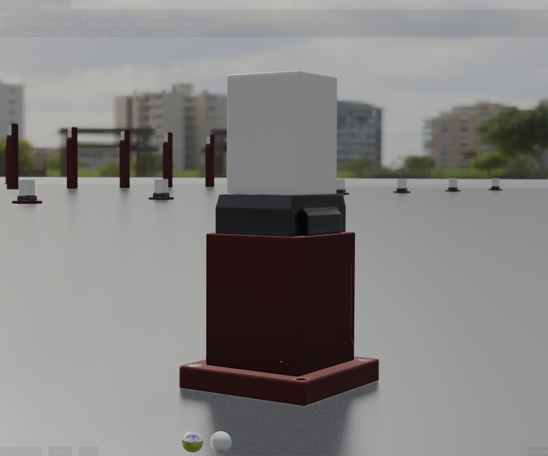 Street Light 8 Bollard 350mm Dark Red Version 3 Low-poly 3D model_11