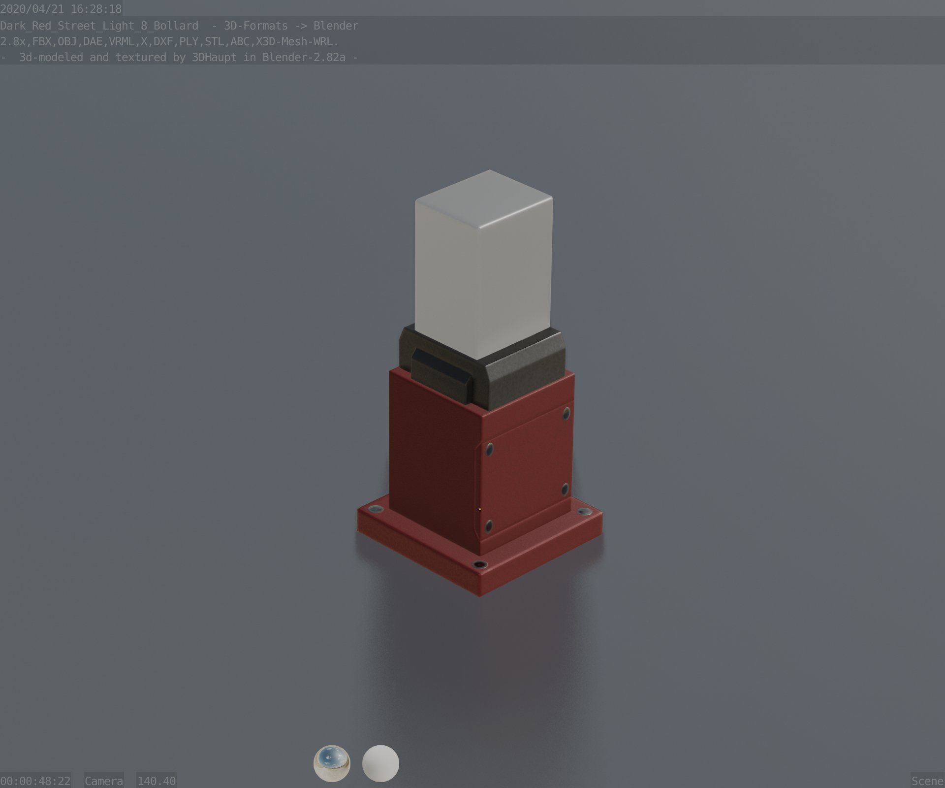 Street Light 8 Bollard 350mm Dark Red Version 3 Low-poly 3D model_83