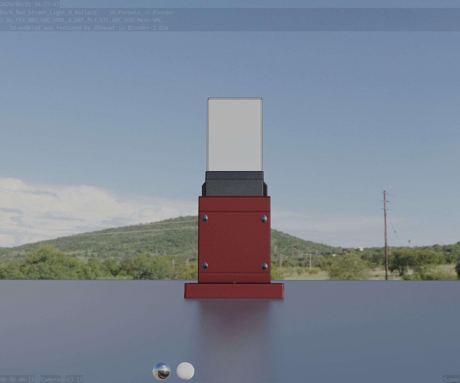 Street Light 8 Bollard 350mm Dark Red Version 3 Low-poly 3D model_32