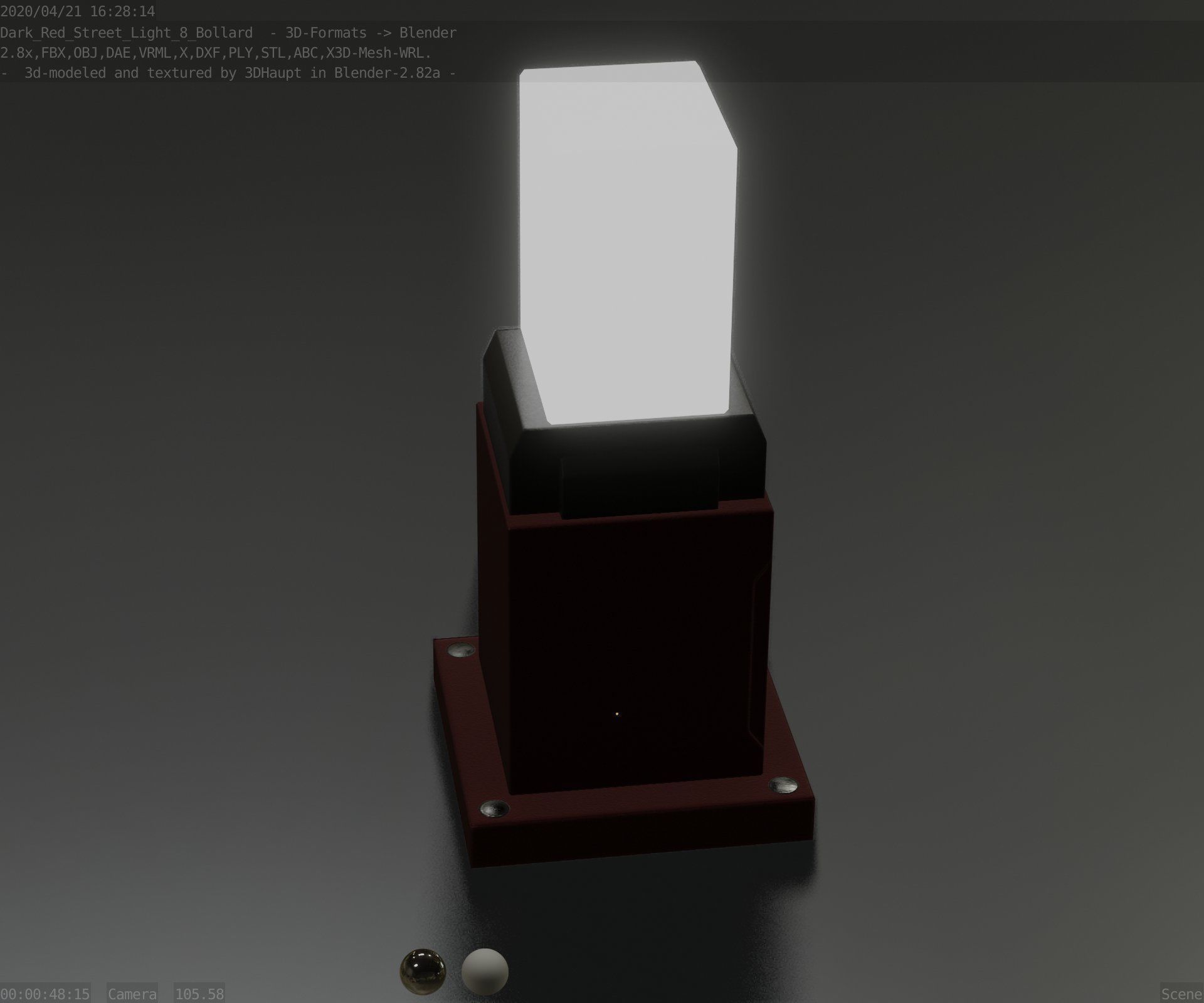 Street Light 8 Bollard 350mm Dark Red Version 3 Low-poly 3D model_76