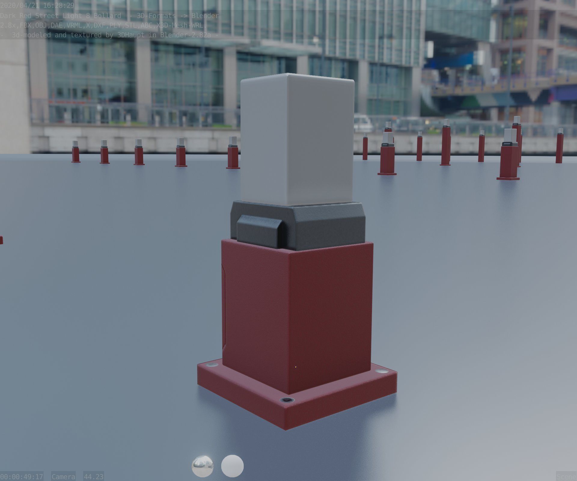 Street Light 8 Bollard 350mm Dark Red Version 3 Low-poly 3D model_1