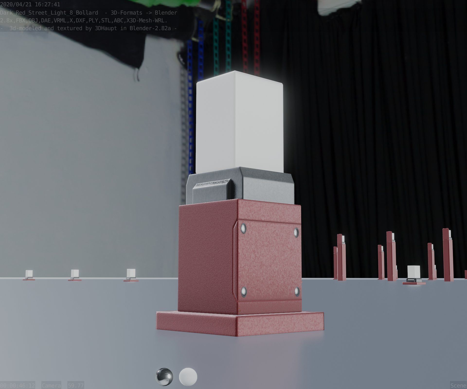 Street Light 8 Bollard 350mm Dark Red Version 3 Low-poly 3D model_25