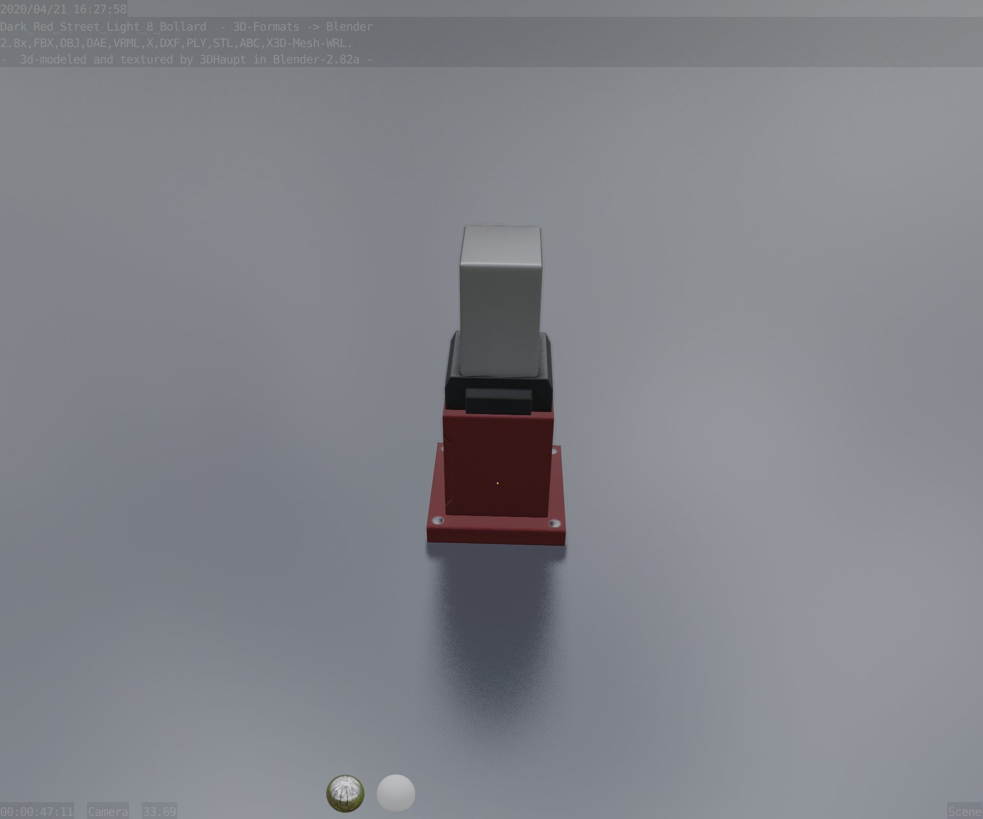 Street Light 8 Bollard 350mm Dark Red Version 3 Low-poly 3D model_48