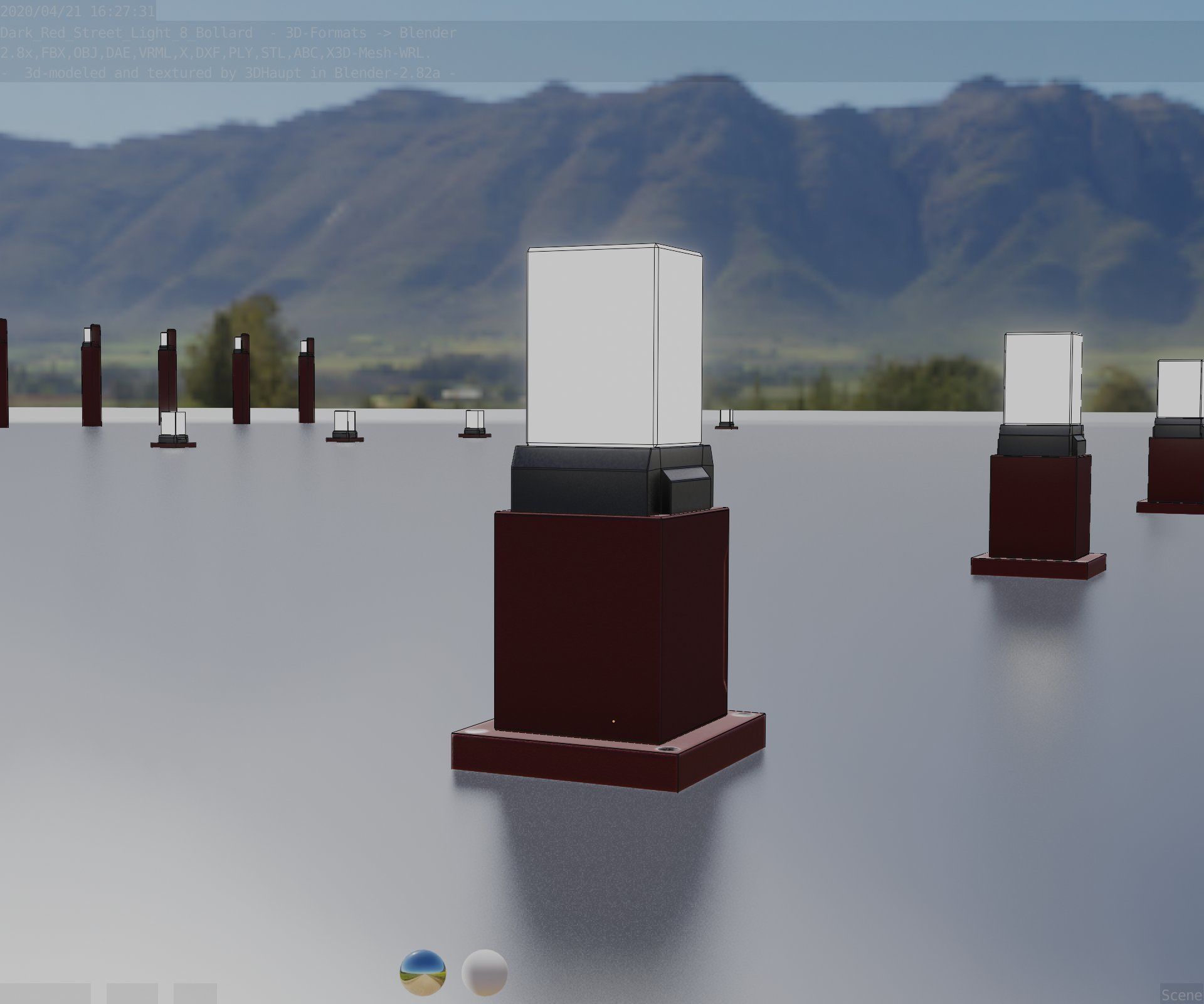 Street Light 8 Bollard 350mm Dark Red Version 3 Low-poly 3D model_10