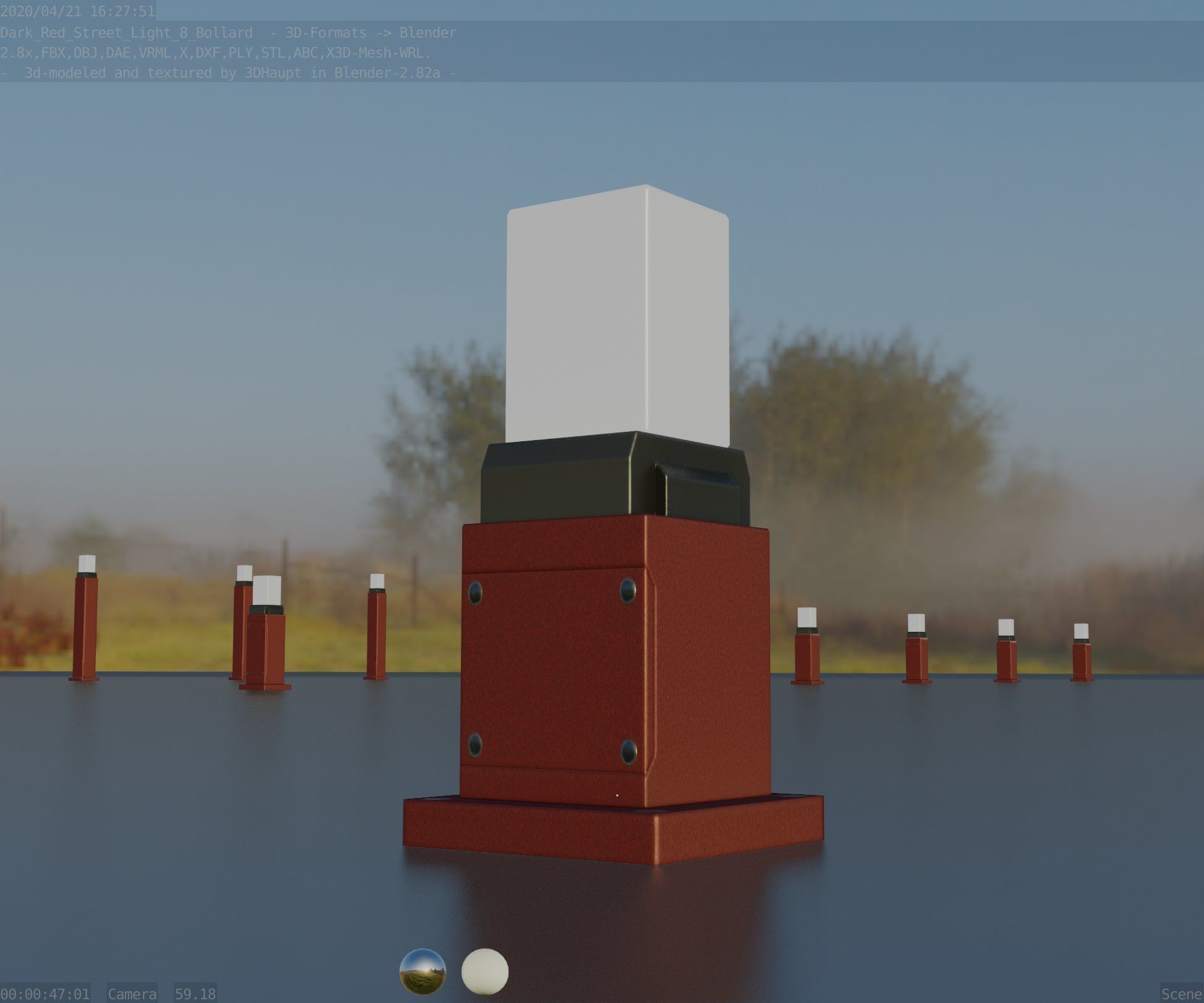 Street Light 8 Bollard 350mm Dark Red Version 3 Low-poly 3D model_38
