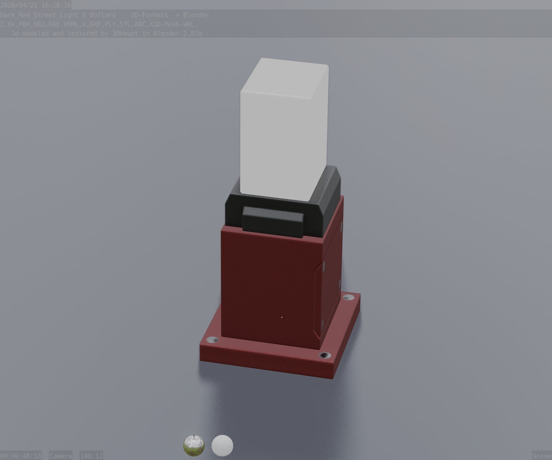 Street Light 8 Bollard 350mm Dark Red Version 3 Low-poly 3D model_79