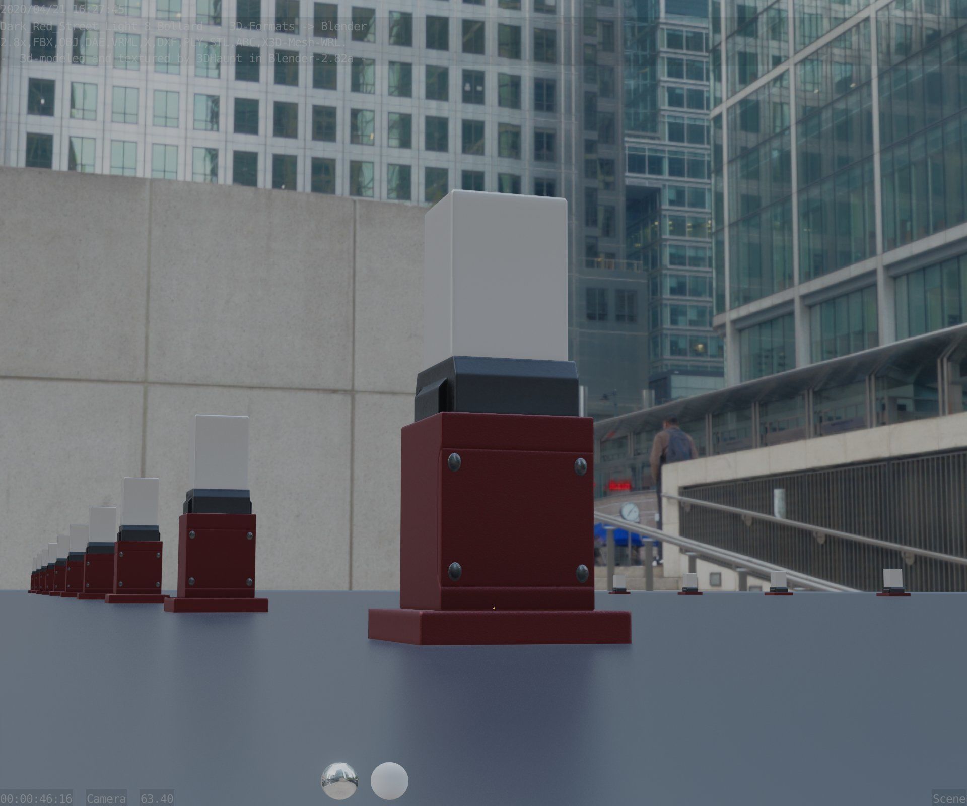 Street Light 8 Bollard 350mm Dark Red Version 3 Low-poly 3D model_29