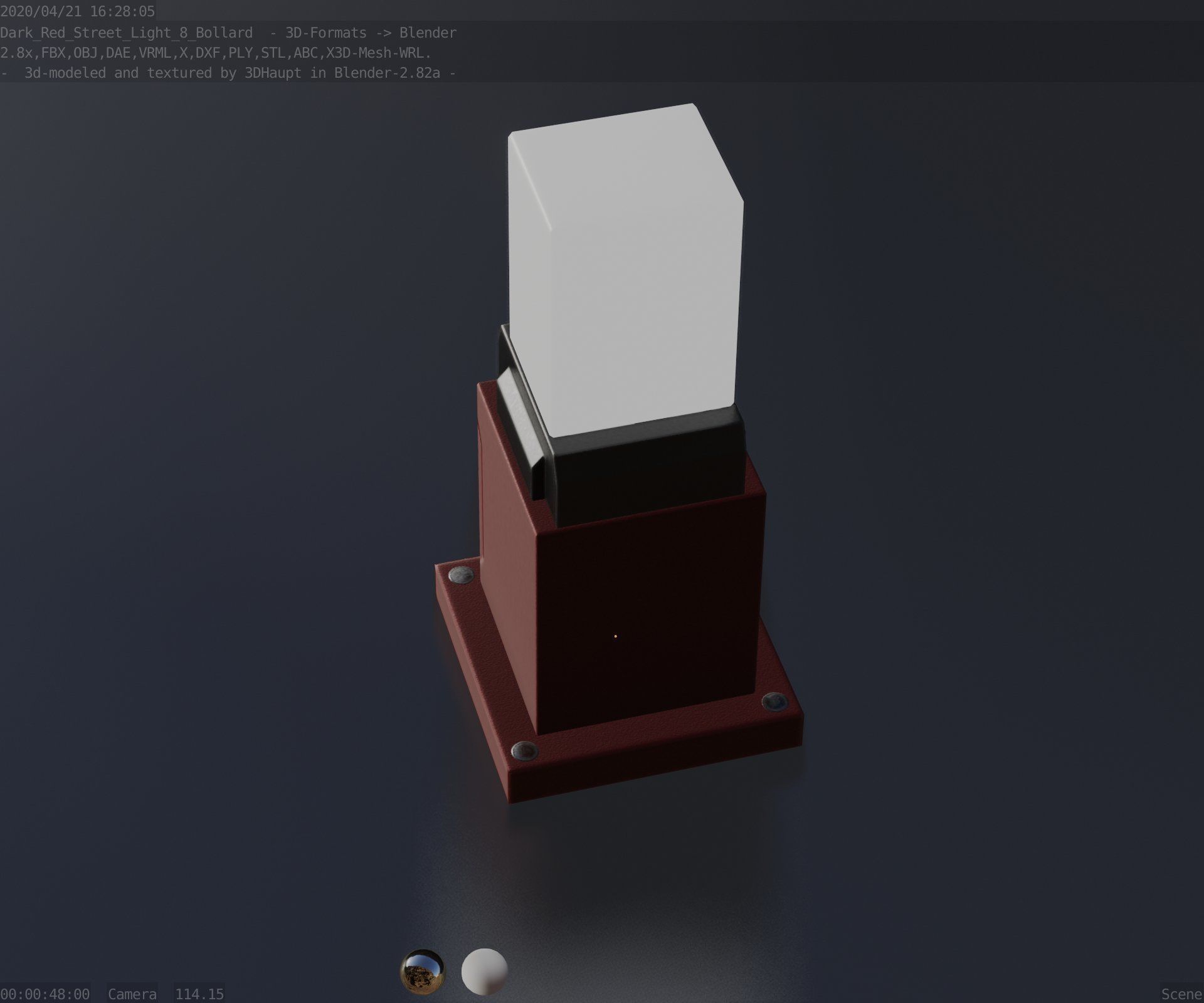 Street Light 8 Bollard 350mm Dark Red Version 3 Low-poly 3D model_61