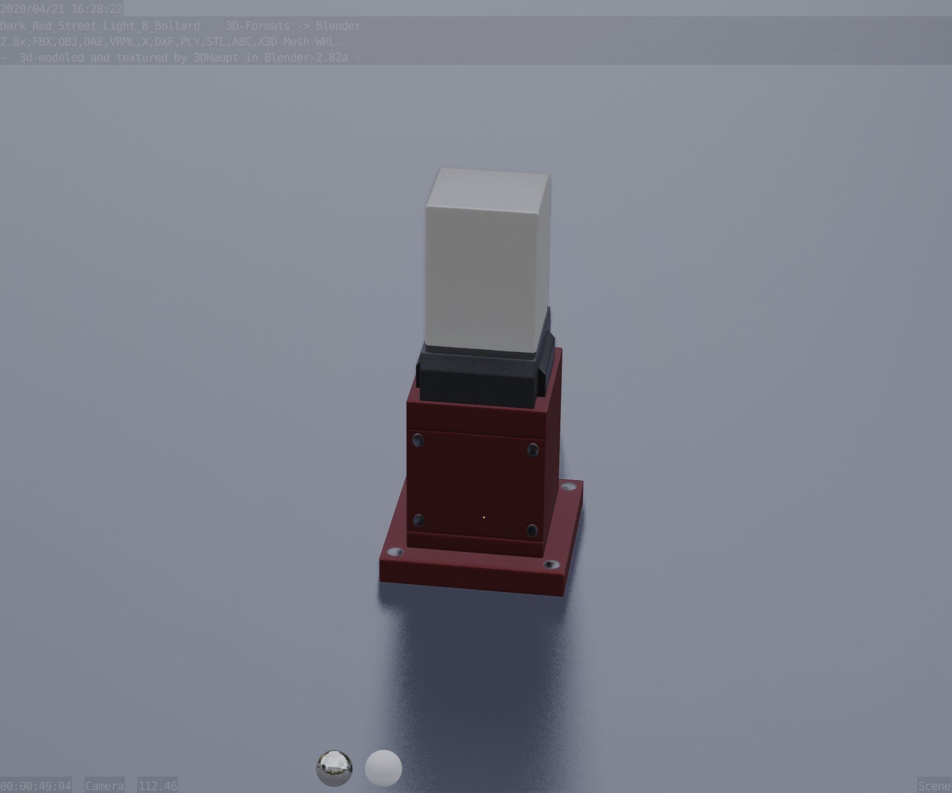 Street Light 8 Bollard 350mm Dark Red Version 3 Low-poly 3D model_89